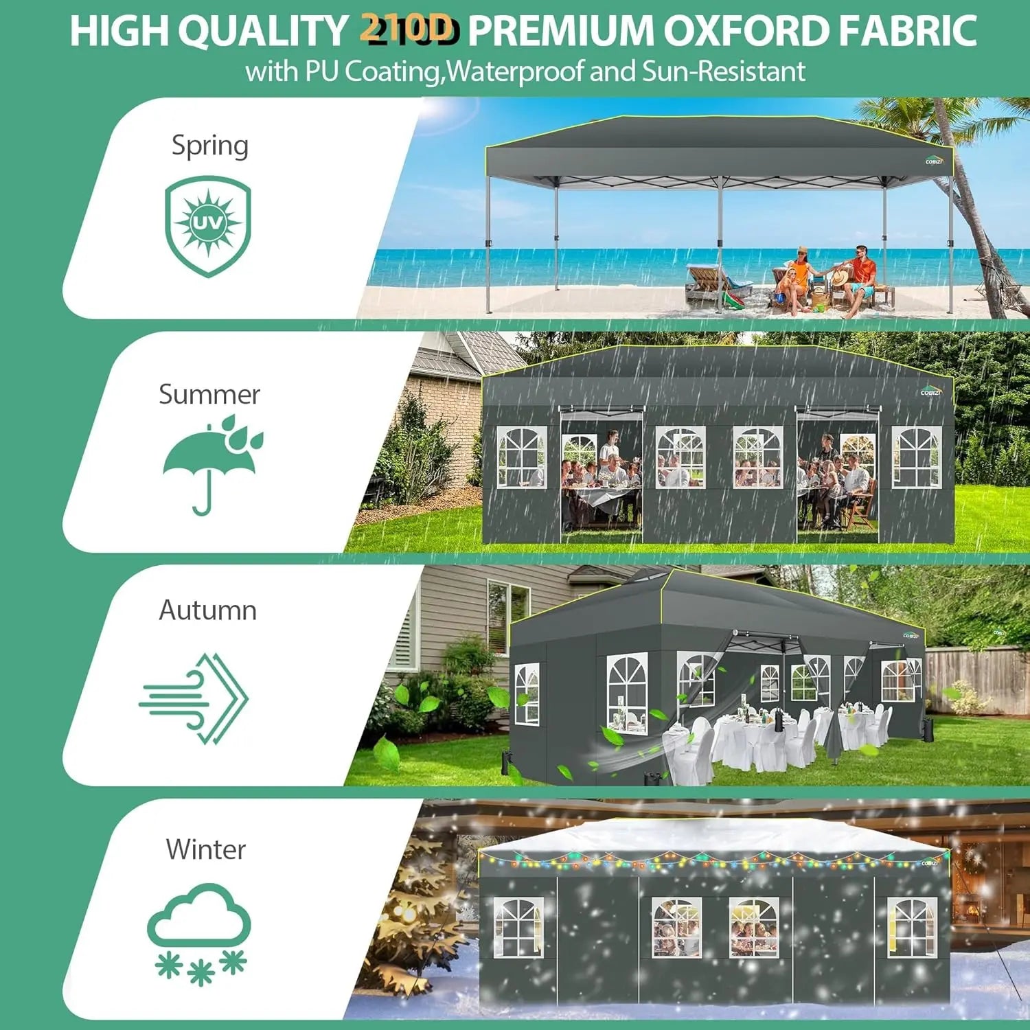 3X6 Pop-Up Gazebo, Waterproof Party Tent with 6 Sidewalls,Garden Gazebo with Reflective Stripes&Ventilation Opening for Weddings