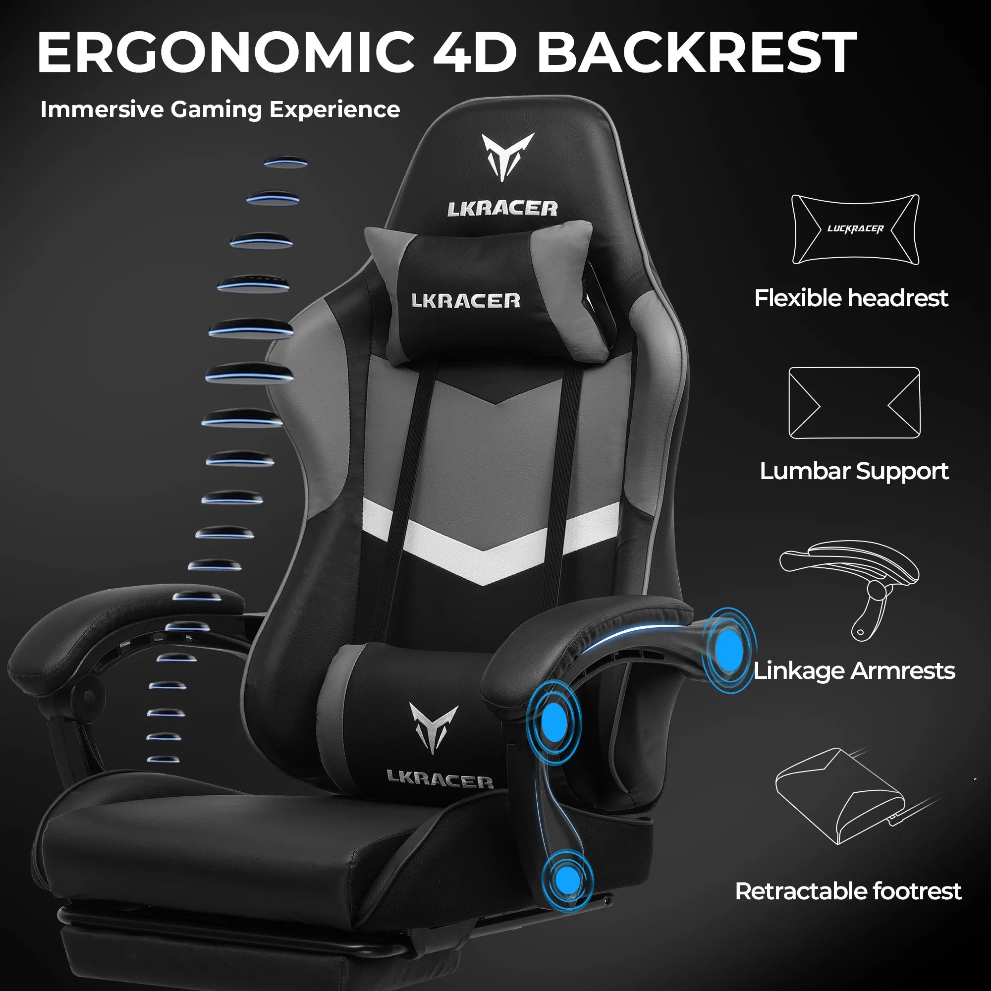 Ergonomische Gamingstoel met Voetensteun en Verstelbare Rugleuning – Comfortabele Bureaustoel met Lendensteun en Hoofdsteun