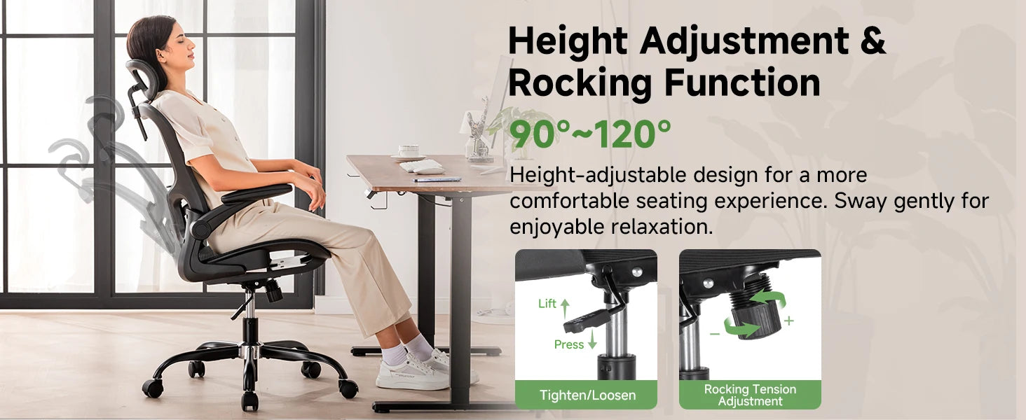 Ergonomische Bureaustoel met Hoofdsteun en Lendensteun – Verstelbare Mesh Office Chair – Gaming & Directiestoel met Armleuningen en Wielen