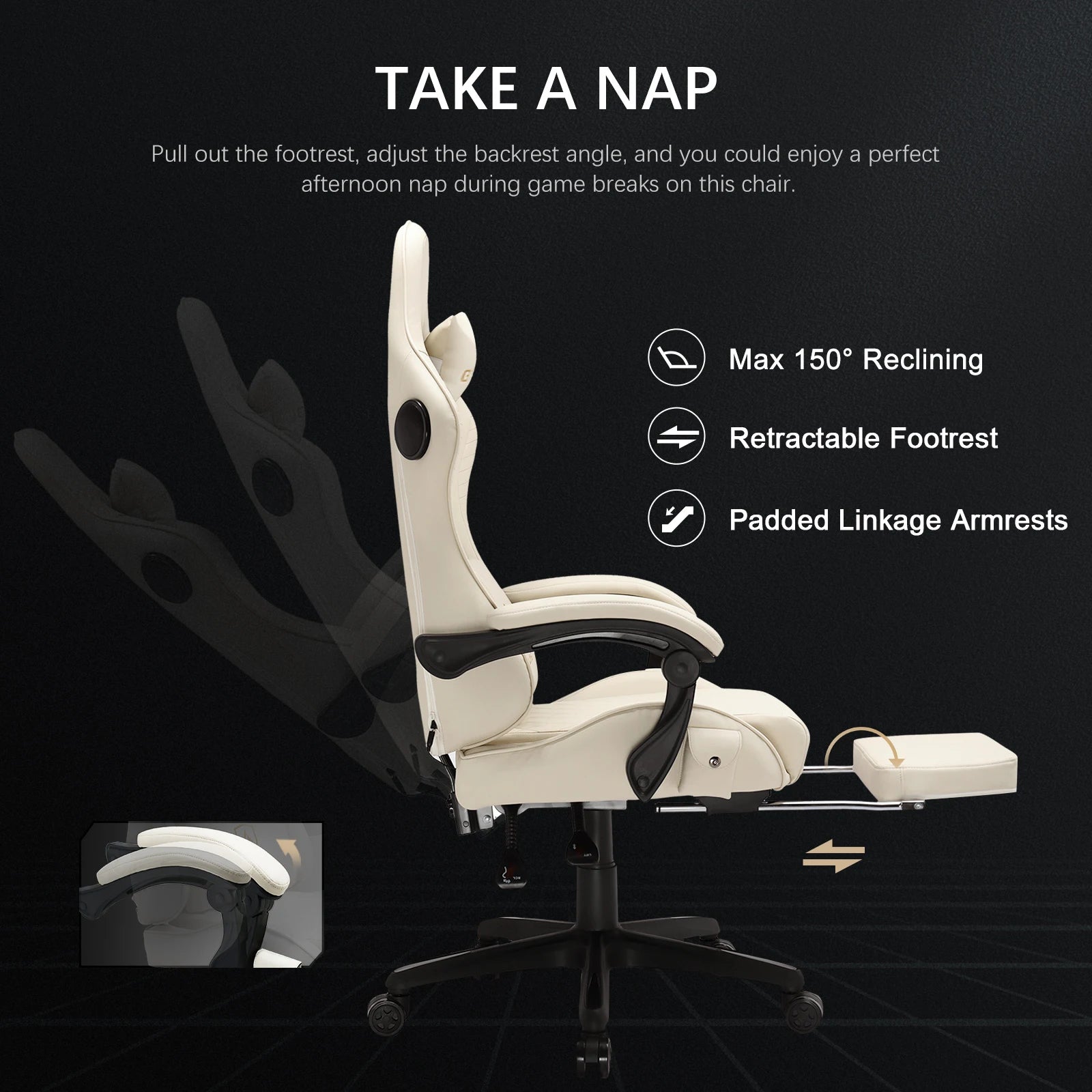 Ergonomische Gaming Stoel met Voetensteun & Luidsprekers – Verstelbare Gamer Chair met 170° Rugleuning, PU Leer & 150kg Draagkracht