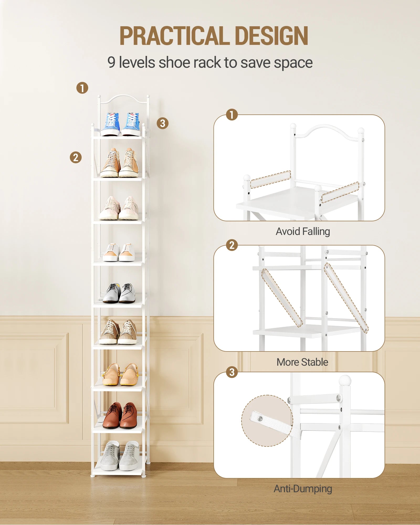 Smal 9‑Laags Vertical Schoenenrek – Ruimtebesparend & Instelbaar Schoenen Organizer