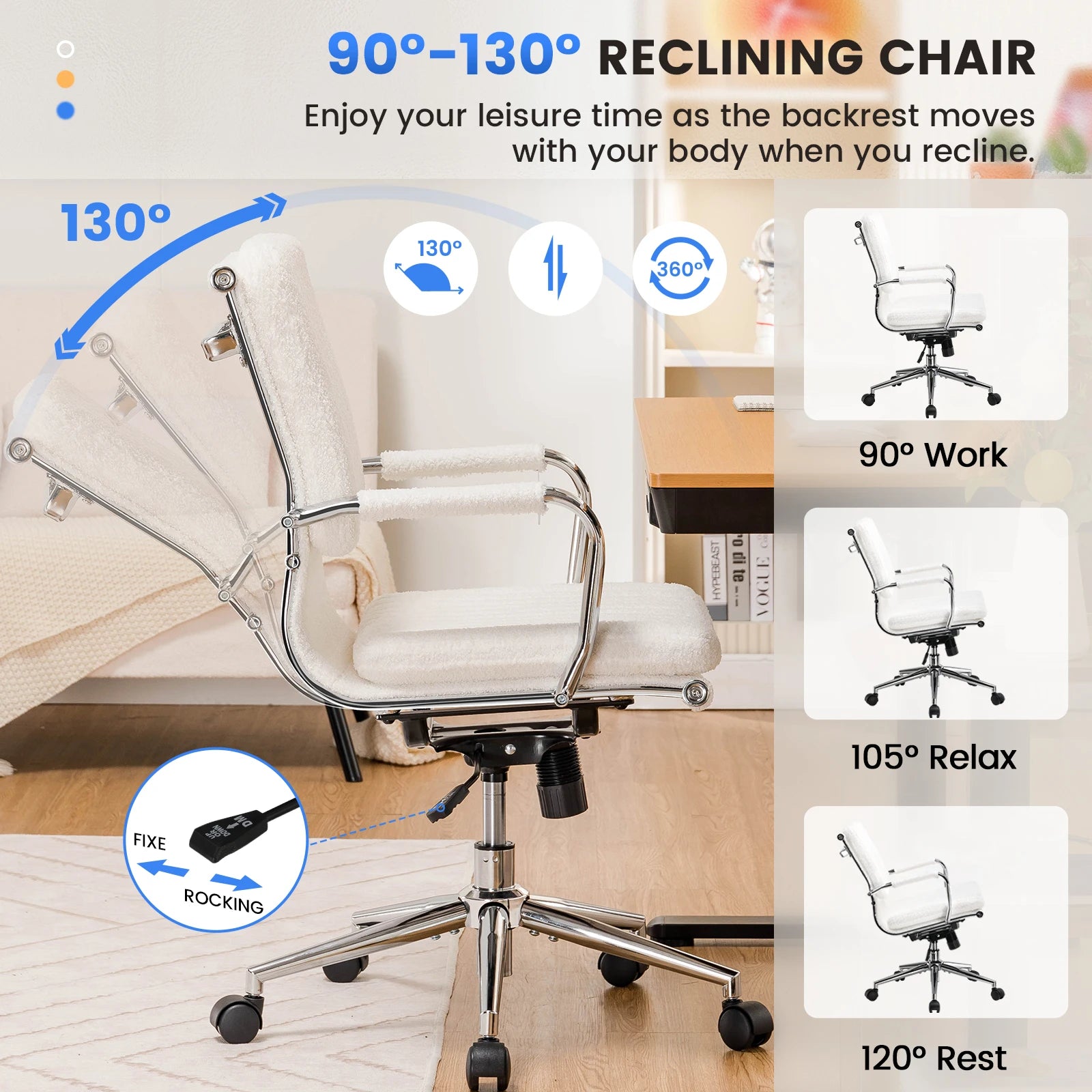 Ergonomische Bureaustoel met Armleuningen en Schommelfunctie – Comfortabele Executive Office Chair (Stof)
