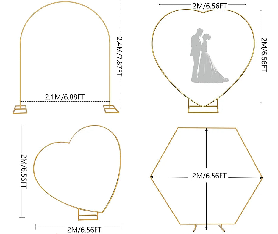 Gouden Ballonnenboog Frame – 2m/2,4m Feestdecoratie voor Bruiloften, Verjaardagen en Ceremonies – Herbruikbare Metaal Stand