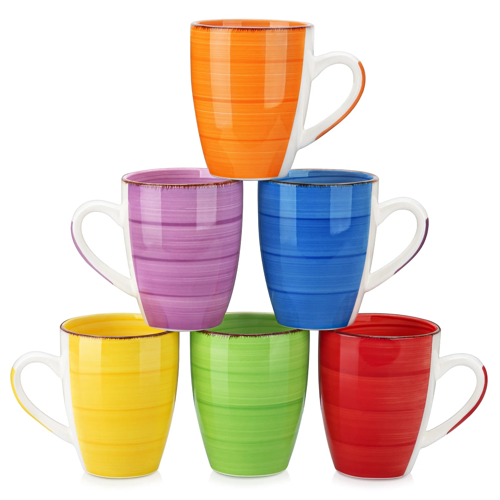 Grote Keramische Koffiemokken Set 6 Stuks 500ML – Kleurrijke Steengoed Mokken – Magnetron & Vaatwasserbestendig