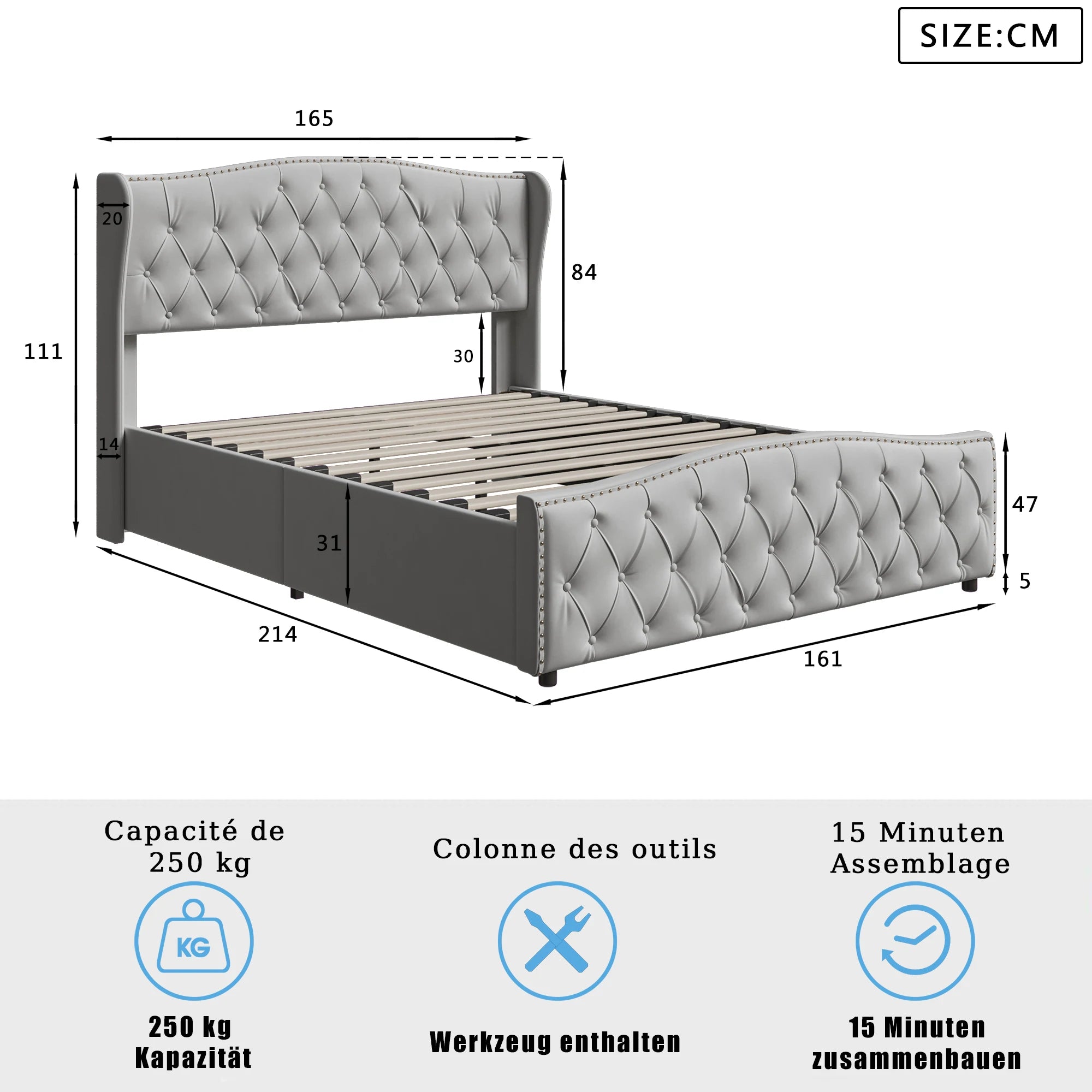 Tweepersoonsbed met opbergruimte 140x200 cm – Stijlvol & functioneel