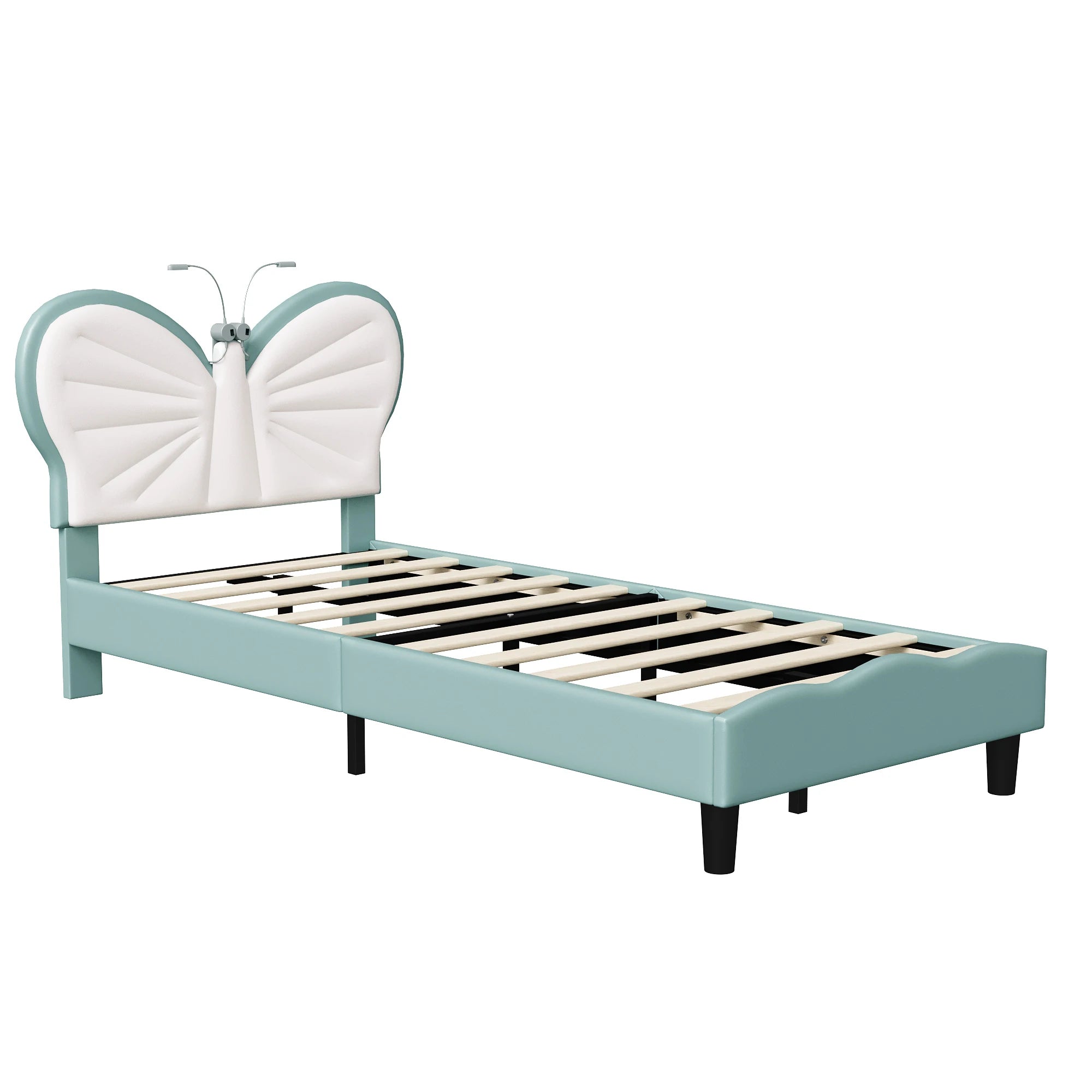 Kinderbed 90x200 cm verstelbaar hoofdeinde – meisjesbed met LED‑leeslampjes