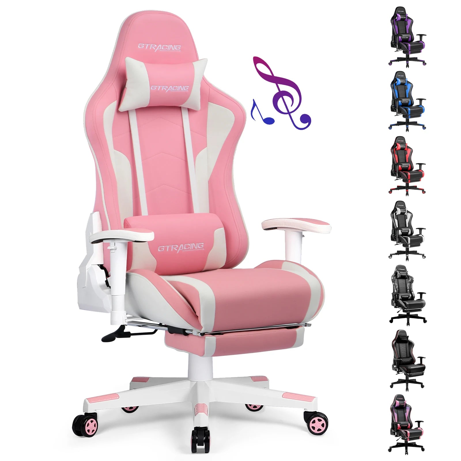 Gamingstoel met Bluetooth Speakers – Ergonomische Bureaustoel met Voetensteun en PU Leer (Recline 150°)