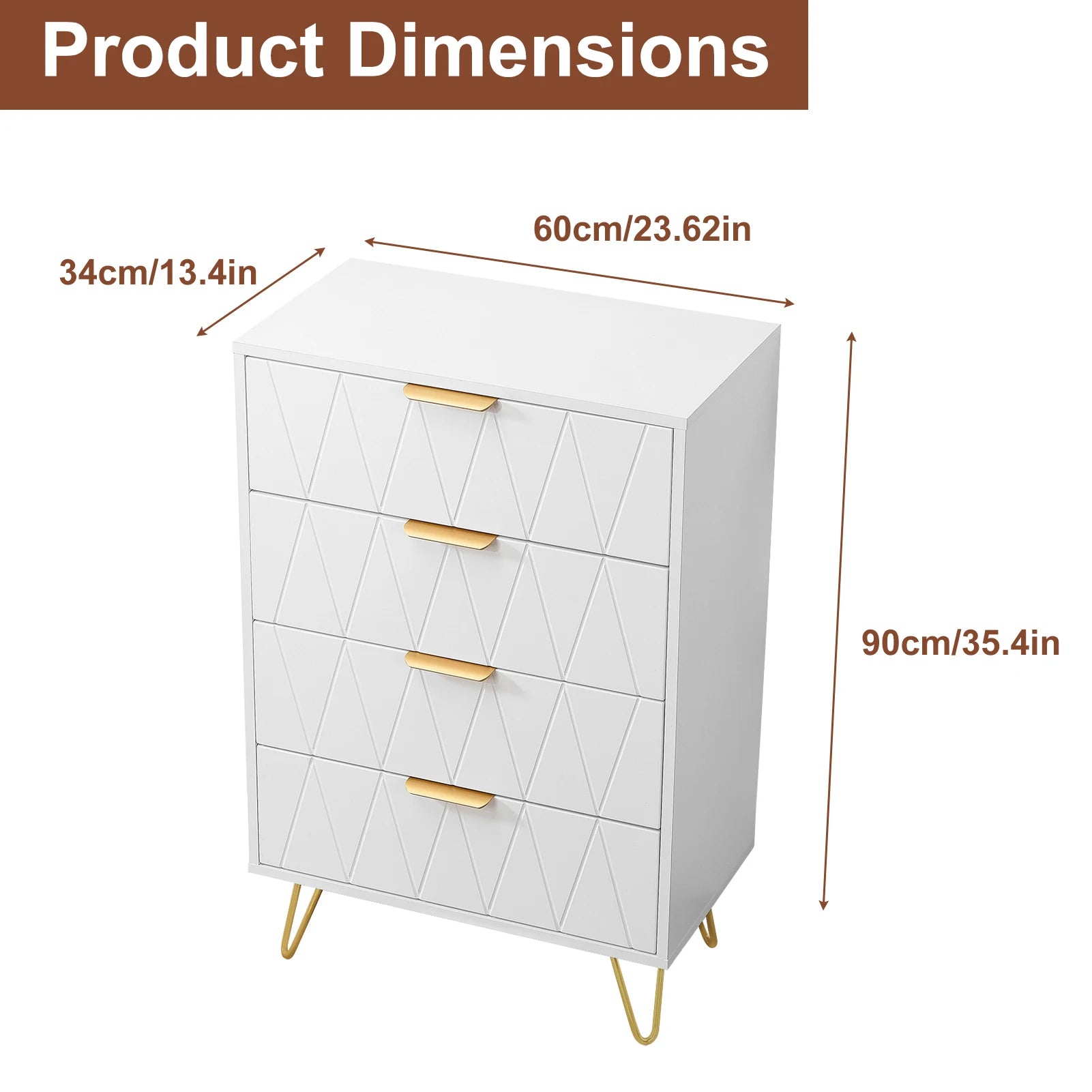 Ladekast 6 Laden – Moderne Dressoir Kast MDF met Gouden Handgrepen en Metalen Poten – Opbergkast voor Woonkamer en Slaapkamer