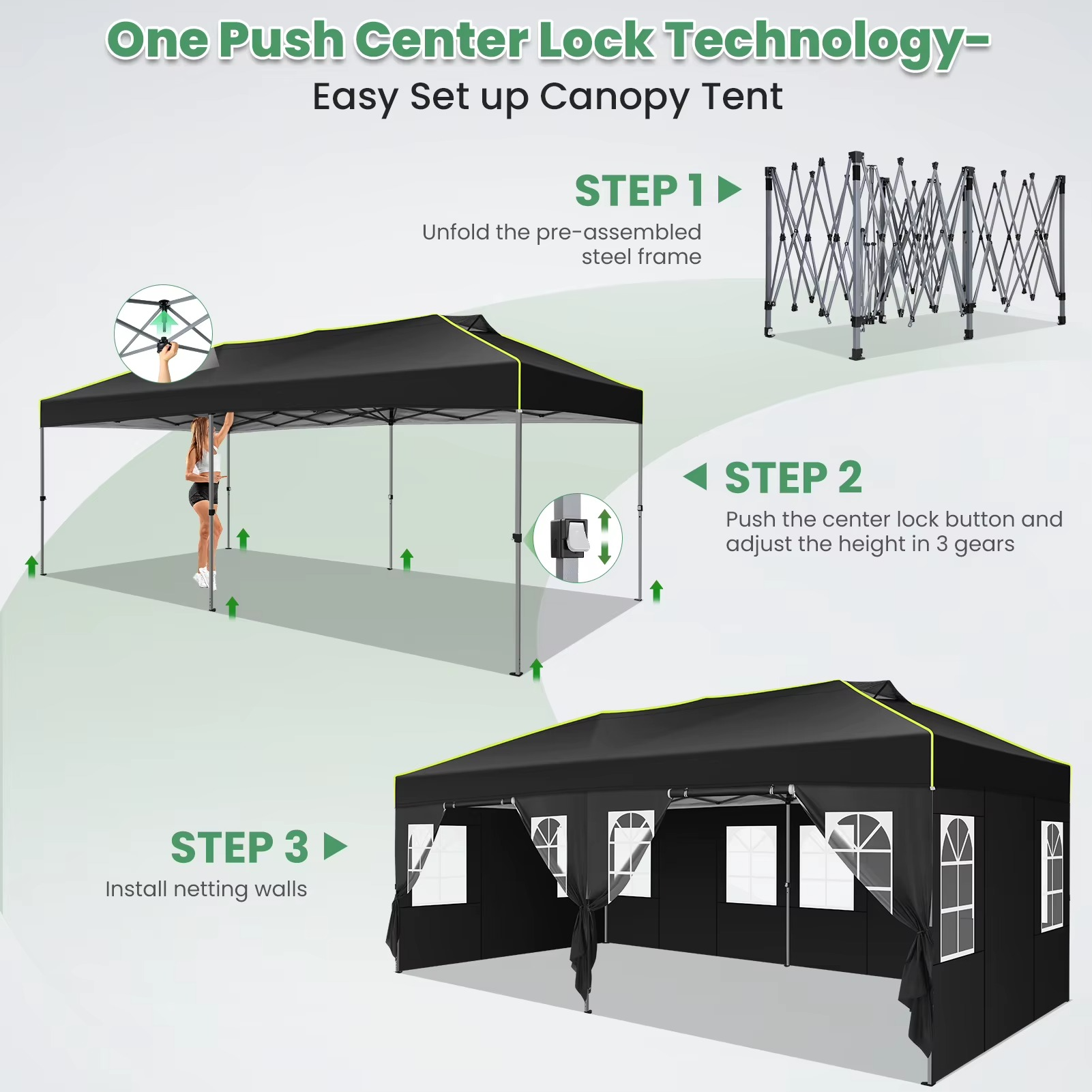 Pop-up Partytent 3×6 m – Easy-Up Tuinpaviljoen met 6 Zijwanden