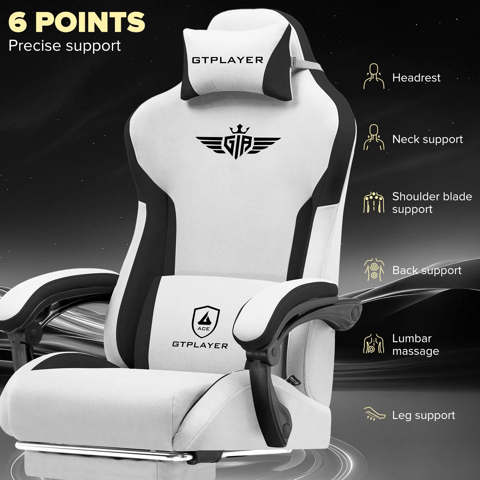 Ergonomische Gamingstoel van Stof met Voetensteun en Verstelbare Rugleuning (165°)