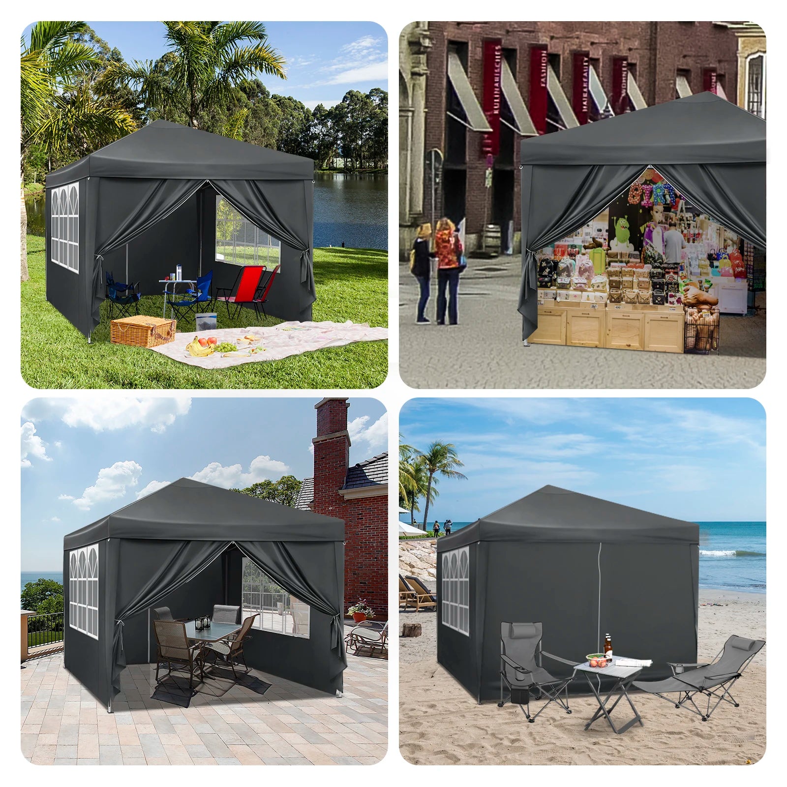 Easy Up Partytent 3x3 m – Opvouwbare Waterdichte Tuintent met UV-bescherming - Pop‑Up Systeem - Inclusief Draagtas