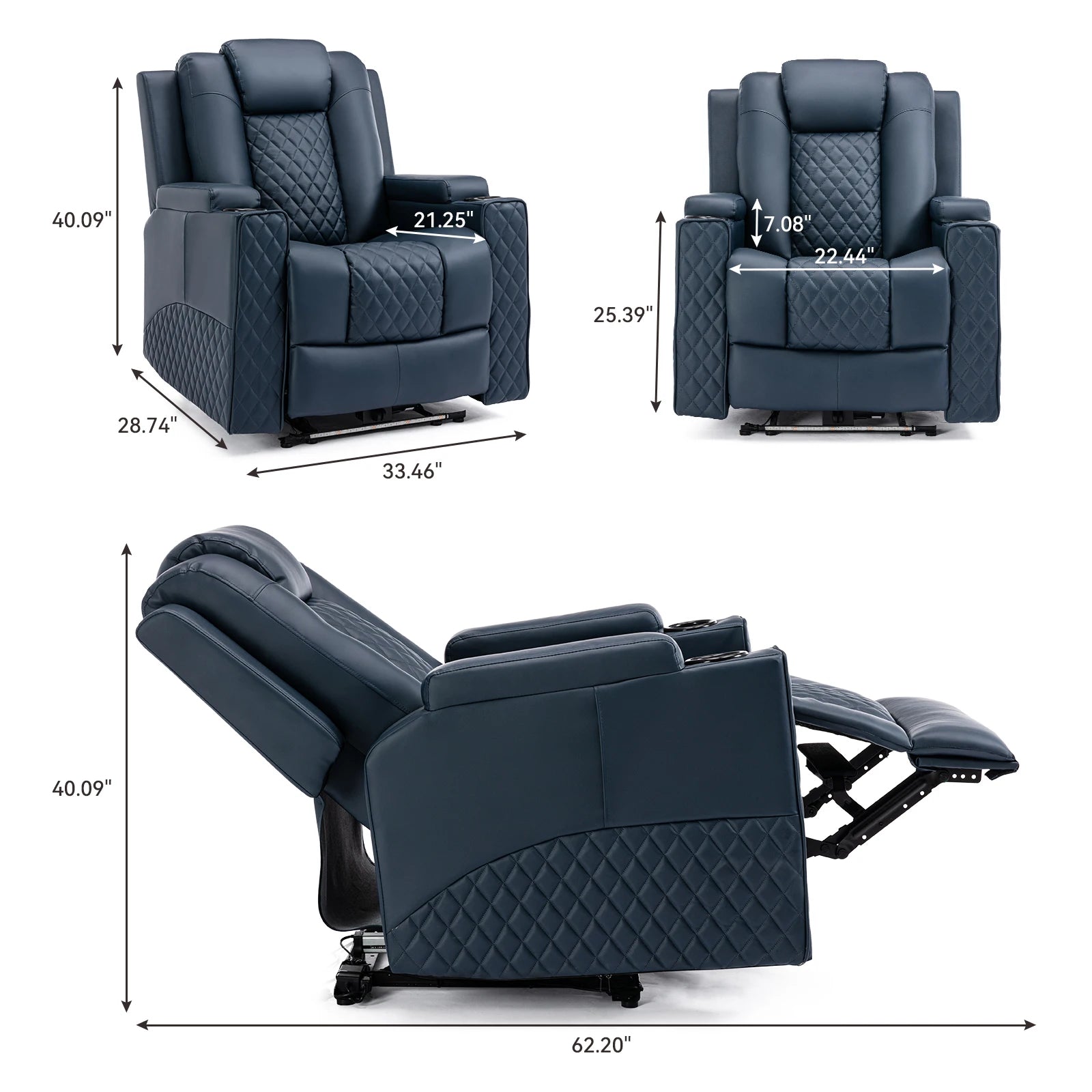 Elektrische Relaxfauteuil met Massage & LED – Verstelbare TV Stoel met Bekerhouders en Opbergvakken – Luxe Home Cinema Fauteuil