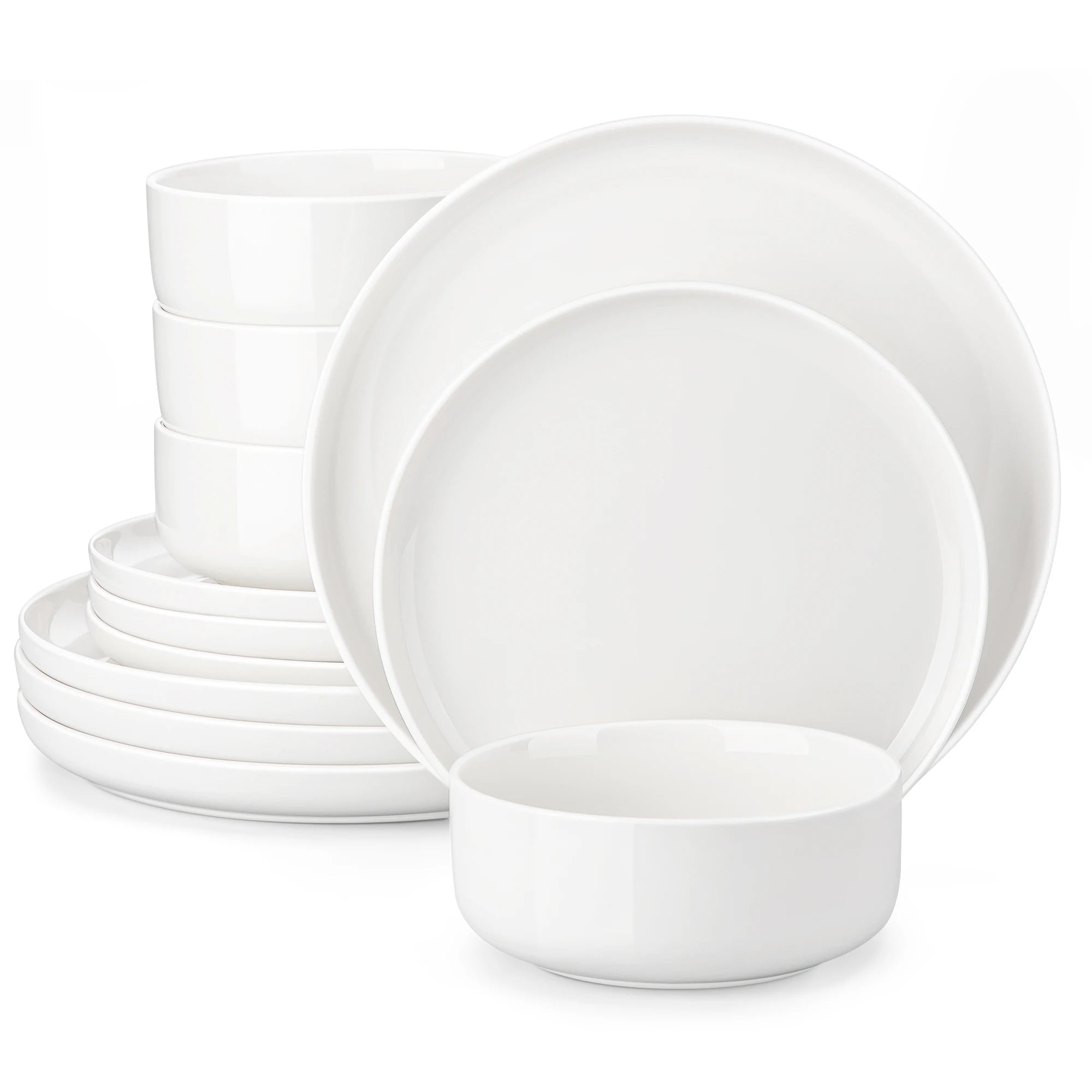 12-delige Serviesset voor 4 Personen – Keramisch Porselein Servies met Borden, Soepborden en Kommen – Modern & Duurzaam