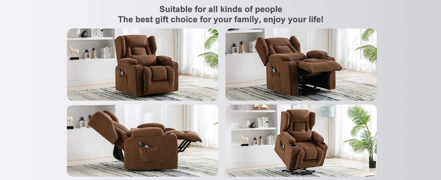 Elektrische Relaxfauteuil met Sta-op-Hulp, Massagefunctie & Stoffen Bekleding – TV‑stoel voor Woonkamer