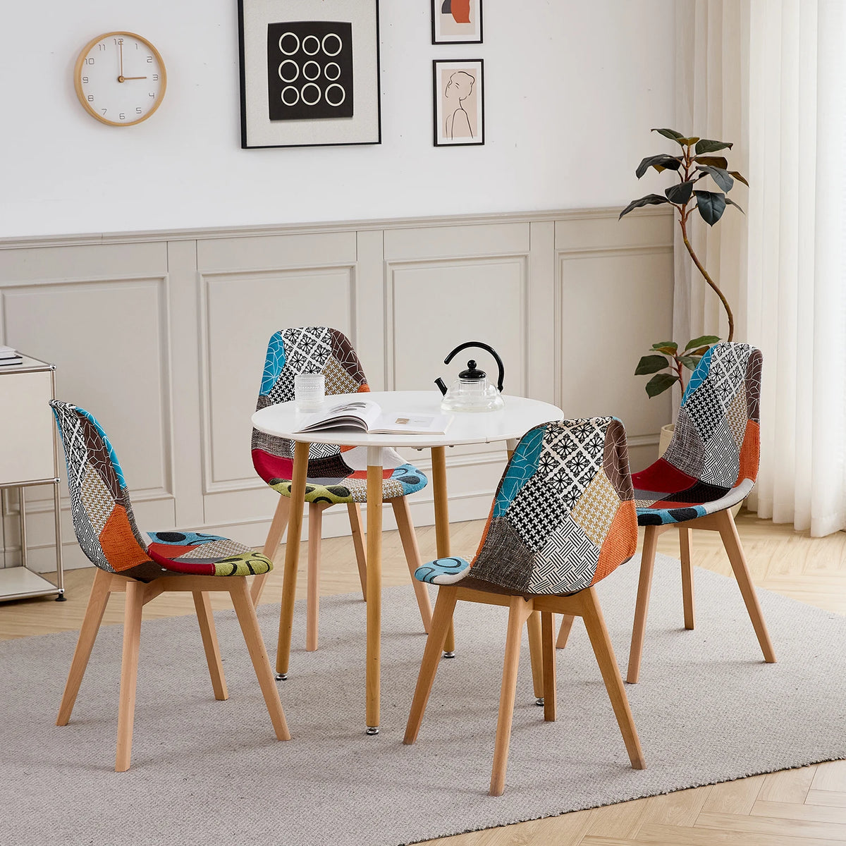 Set van 4 Nordic Patchwork Eetkamerstoelen – Moderne Comfortabele Stoelen voor Keuken en Woonkamer