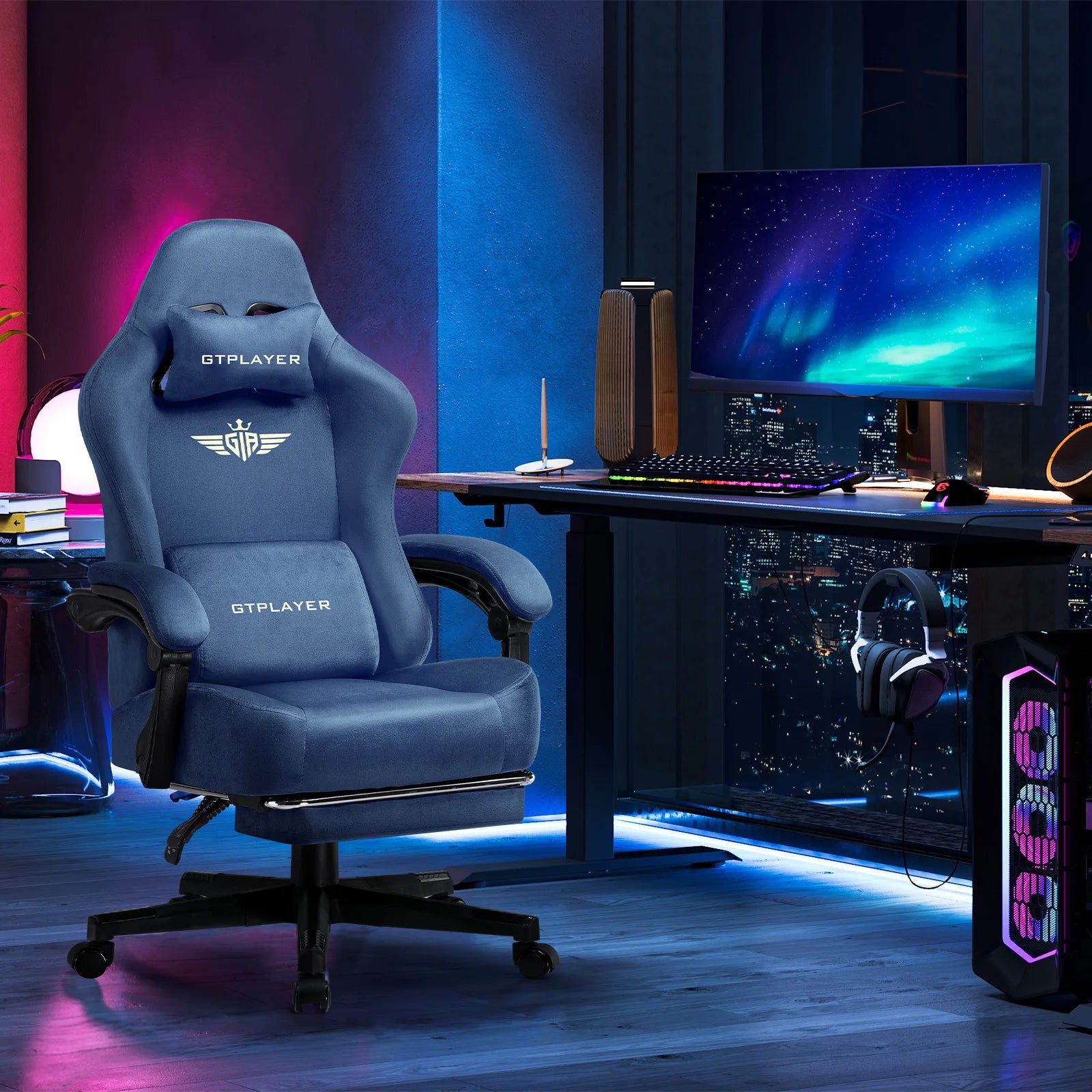 Ergonomische Gaming Stoel met Voetsteun en 150° Verstelbare Rugleuning – Ademend Stoffen Bureaustoel voor Gaming & Kantoor