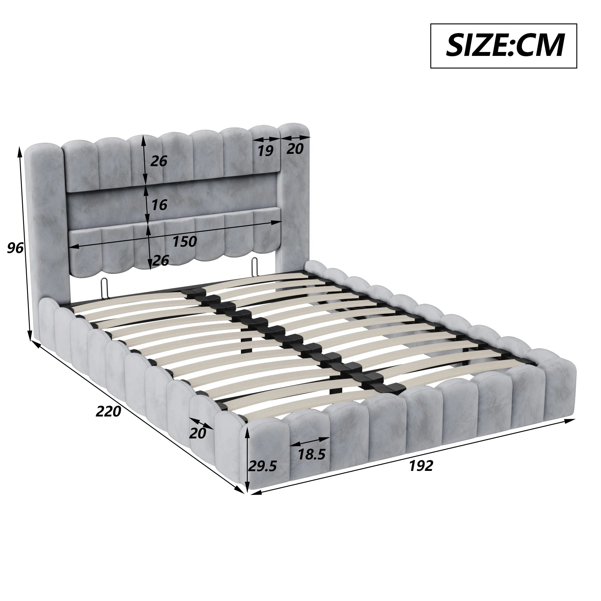 Hydraulisch Tweepersoonsbed met LED‑verlichting, USB‑poorten en Opbergruimte – 180x200 cm