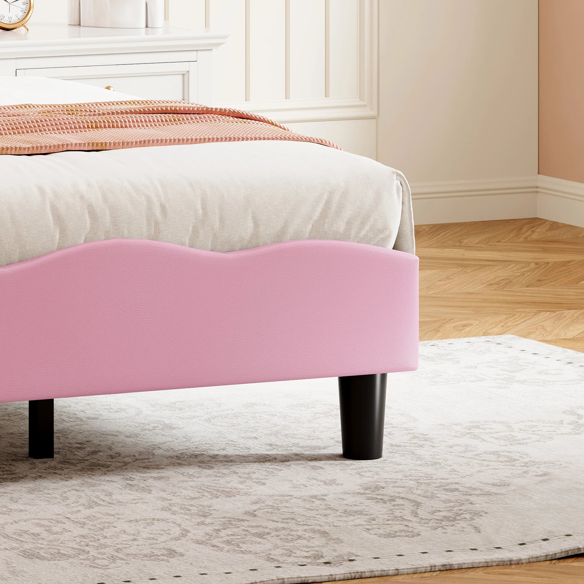 Kinderbed 90x200 cm verstelbaar hoofdeinde – meisjesbed met LED‑leeslampjes