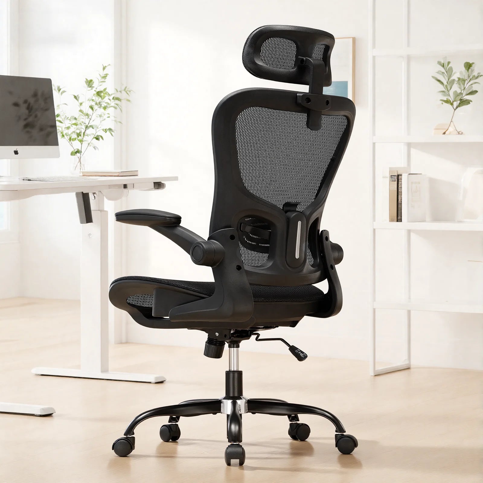 Ergonomische Bureaustoel met Hoofdsteun en Lendensteun – Verstelbare Mesh Office Chair – Gaming & Directiestoel met Armleuningen en Wielen