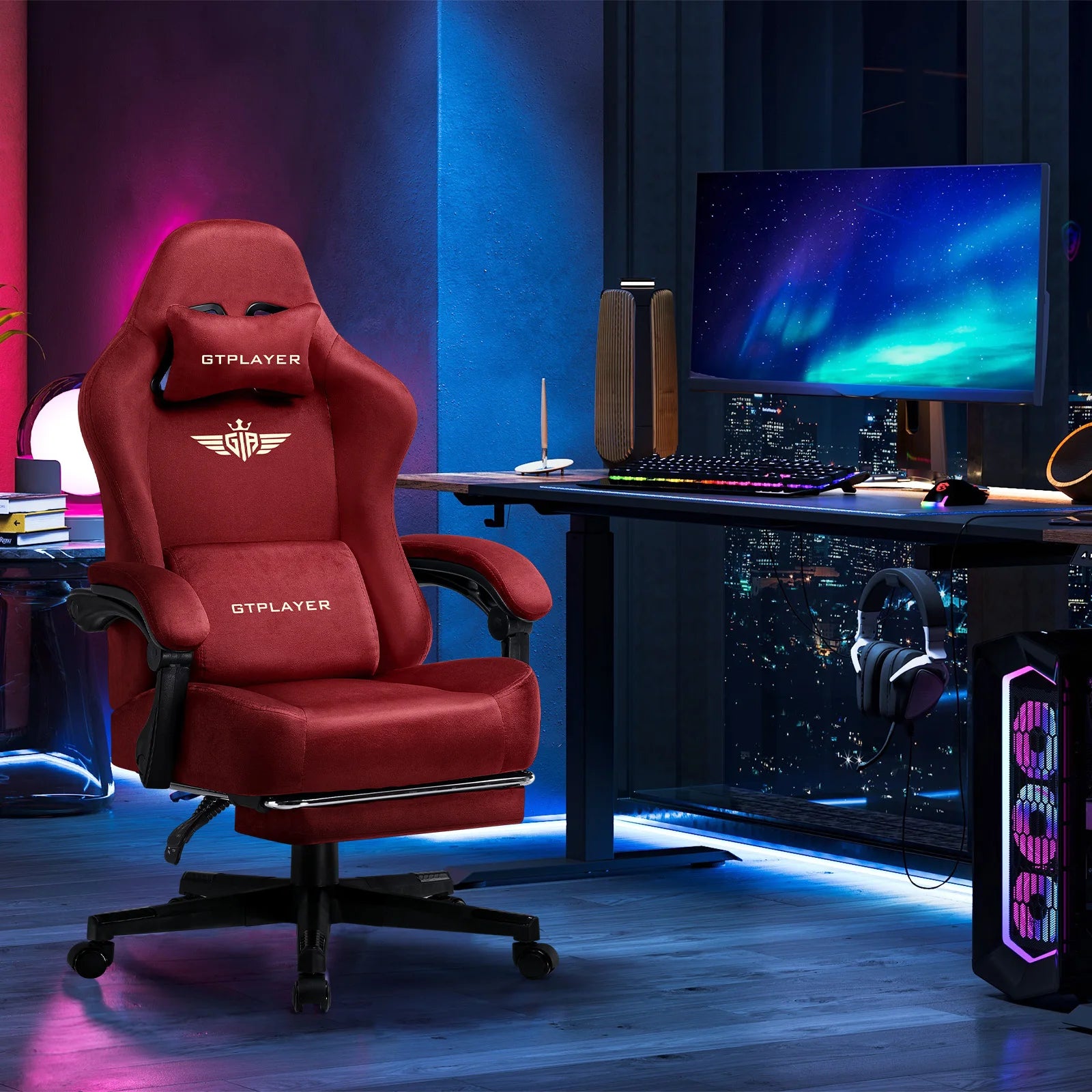 Ergonomische Gaming Stoel met Voetsteun en 150° Verstelbare Rugleuning – Ademend Stoffen Bureaustoel voor Gaming & Kantoor