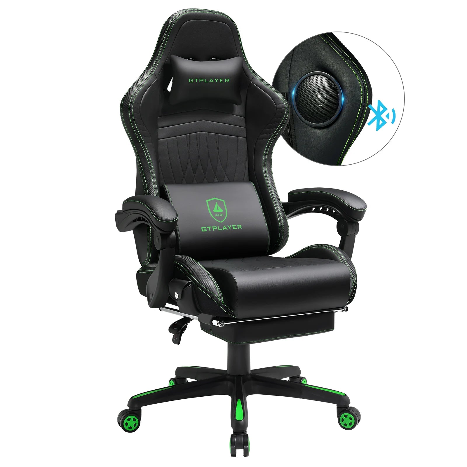 Ergonomische Gaming Stoel met Voetensteun & Luidsprekers – Verstelbare Gamer Chair met 170° Rugleuning, PU Leer & 150kg Draagkracht
