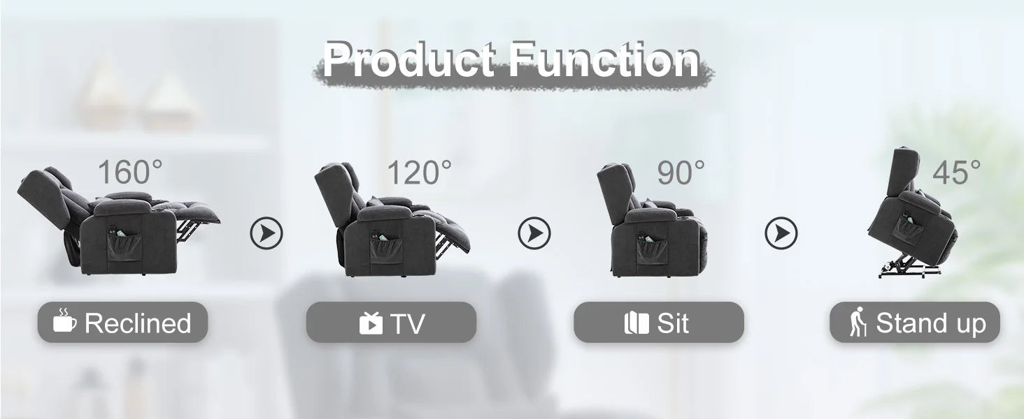 Elektrische Relaxfauteuil met Sta-op-Hulp, Massagefunctie & Stoffen Bekleding – TV‑stoel voor Woonkamer