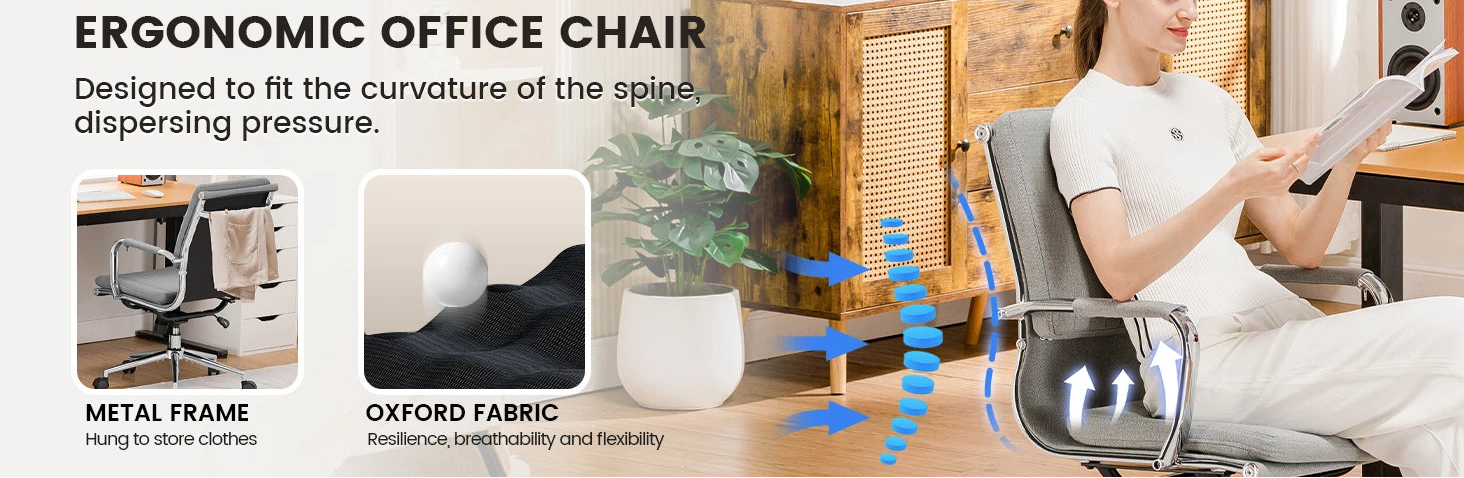 Ergonomische Bureaustoel met Armleuningen en Schommelfunctie – Comfortabele Executive Office Chair (Stof)