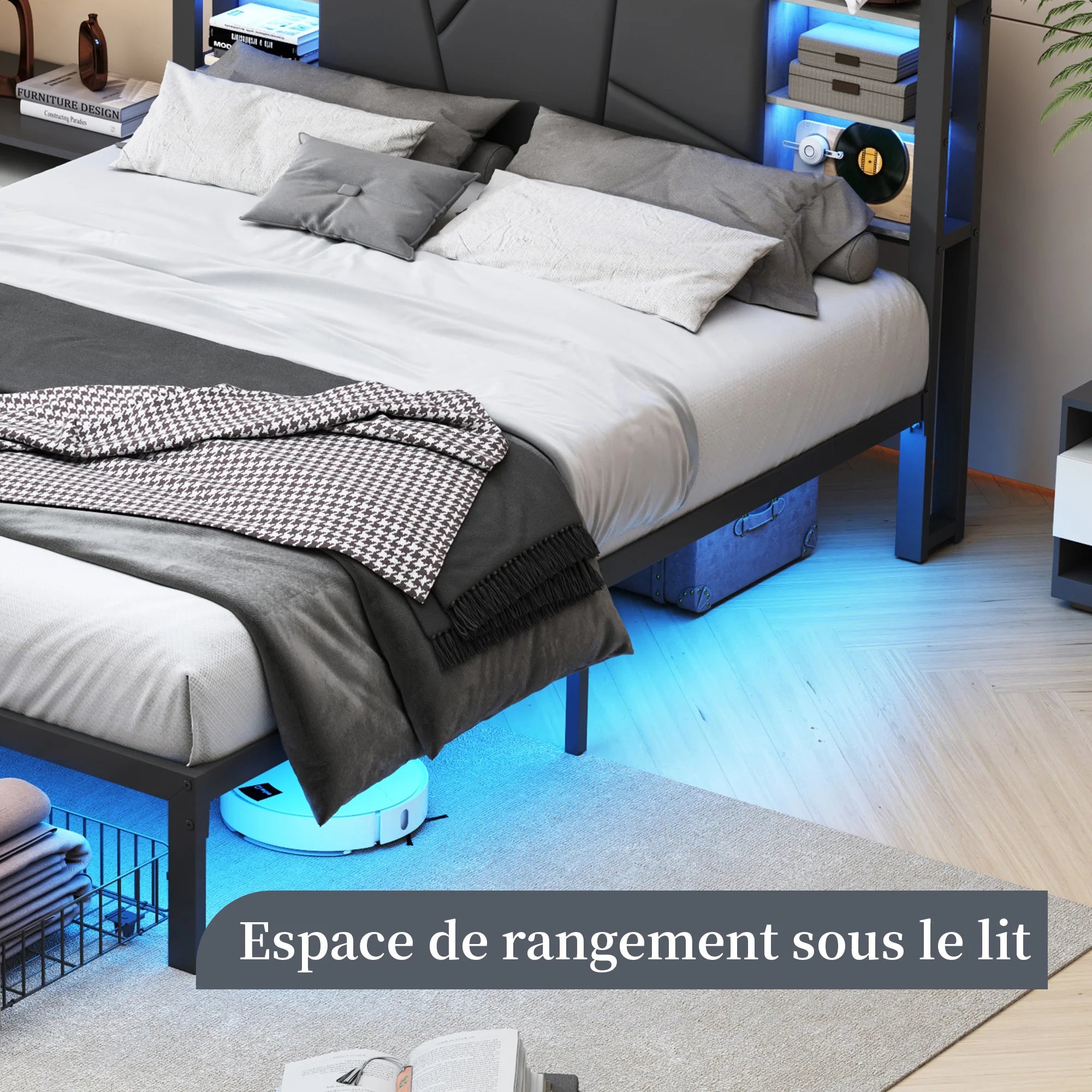 Gestoffeerd Tweepersoonsbed met Lade‑Opbergruimte, LED‑Verlichting en USB‑Oplaadpoort – 140/160/180 × 200 cm