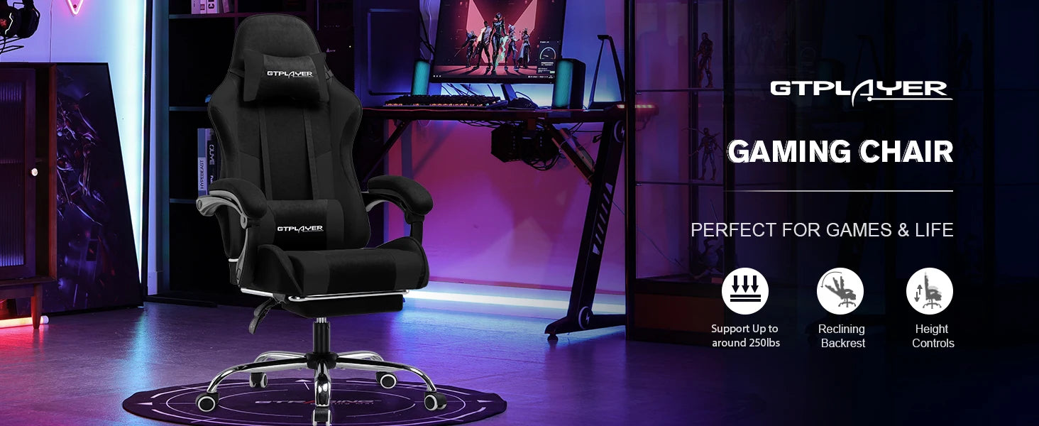 Ergonomische Gamingstoel met Voetensteun en Massage Lendenkussen – Stoffen Bureaustoel met Hoofdsteun