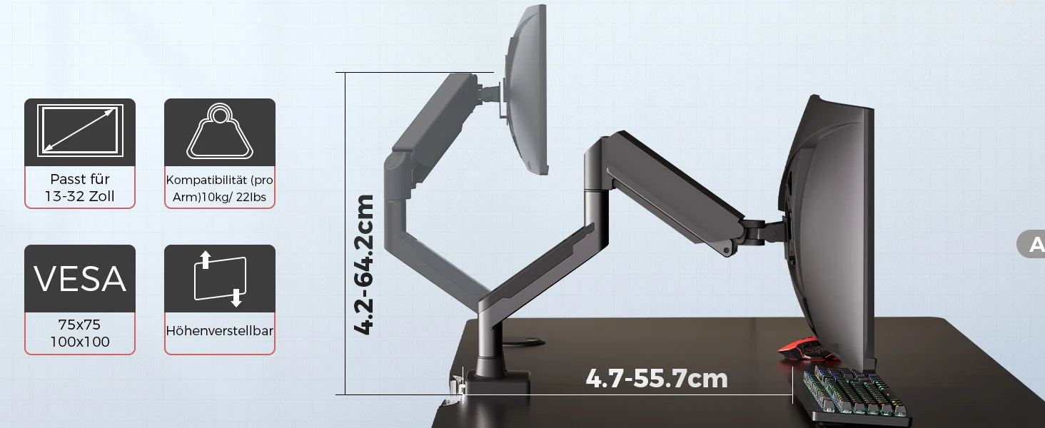 Verstelbare Monitor Arm Enkel 13-32 Inch met Gasveer en VESA Mount