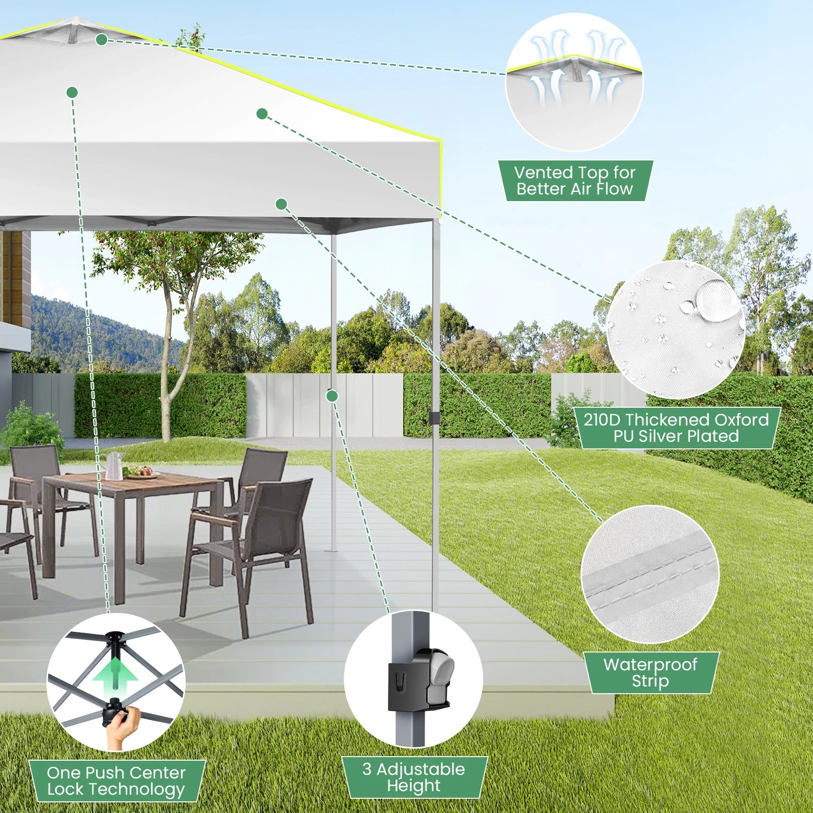 Pop-up Partytent 3x3 m Waterdicht met 4 Zijwanden – Opvouwbaar Tuinpaviljoen met UV50+ Bescherming voor Tuin & Evenementen