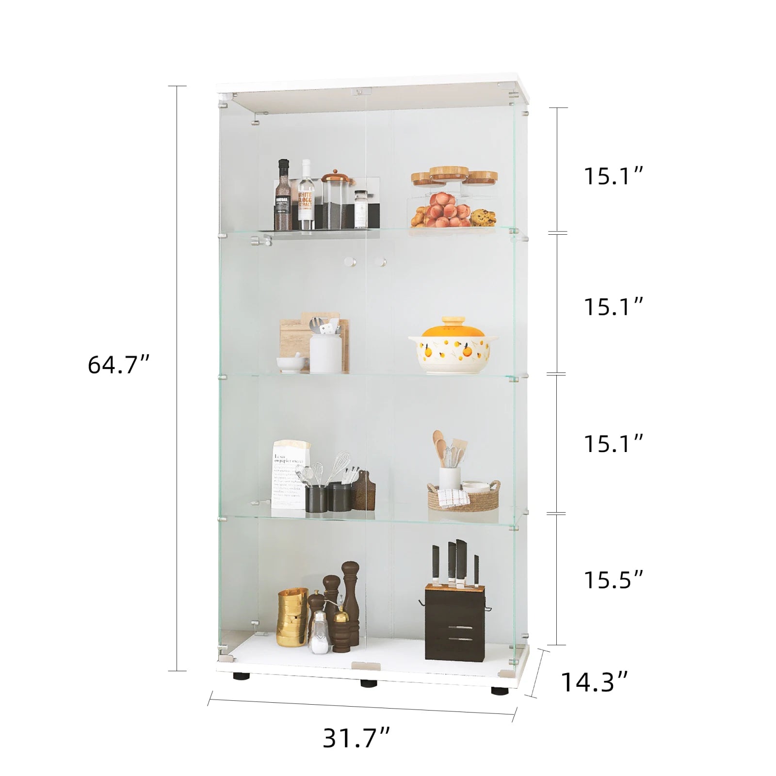Staande LED Vitrinekast met 4 Niveaus – Moderne Displaykast voor Woonkamer & Slaapkamer