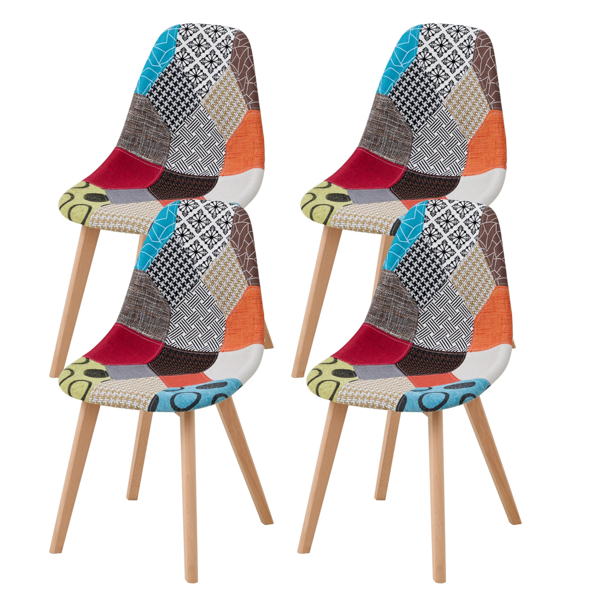 Set van 4 Nordic Patchwork Eetkamerstoelen – Moderne Comfortabele Stoelen voor Keuken en Woonkamer