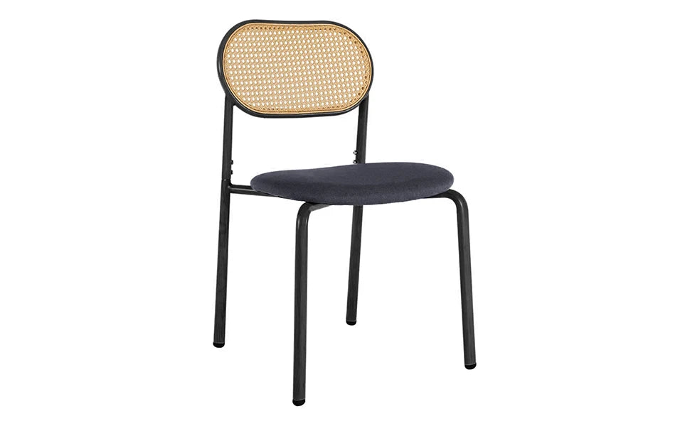 Retro Eetkamerstoelen Set van 2 met Rieten Rugleuning – Comfortabele Gestoffeerde Zitting, Stevig IJzeren Frame, Antislipvoetjes – Voor Keuken, Eetkamer & Terras
