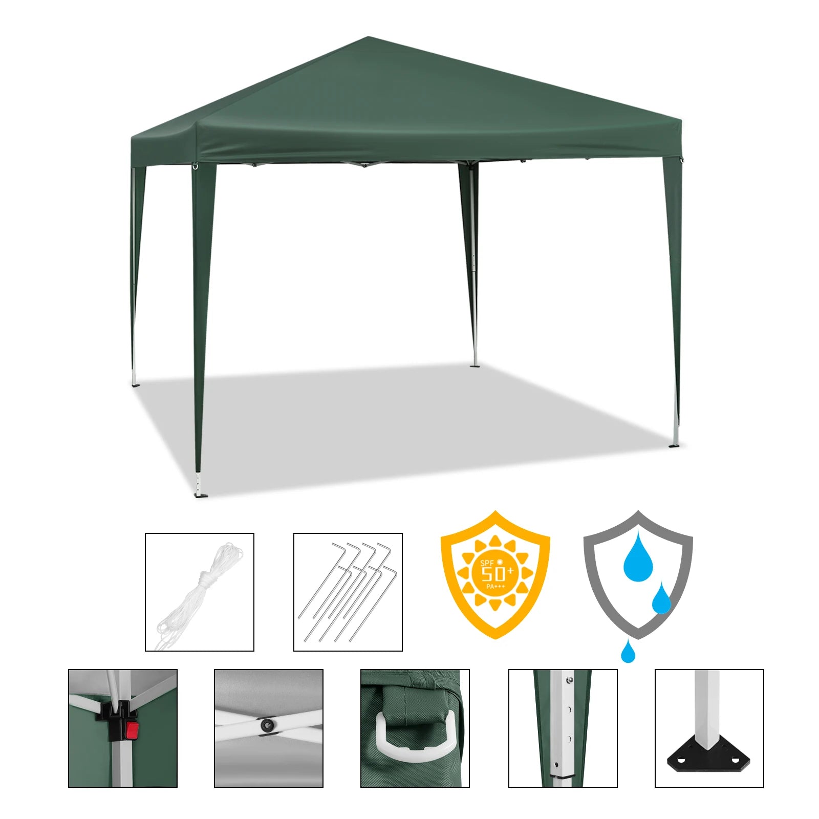 Easy Up Pop-up Partytent 3x3 m Waterdicht – Tuinpaviljoen met UV-Bescherming & Draagtas voor Tuin, Camping en Evenementen