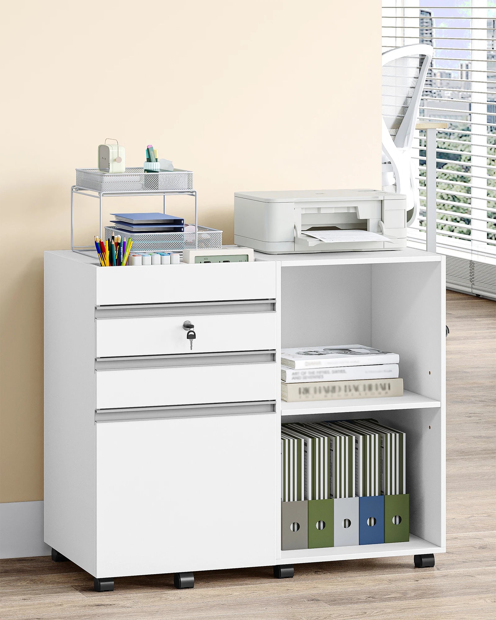 Mobiele 3‑Laden Archiefkast onder Bureau – Rolcontainer met Slot voor Kantoor en Thuis