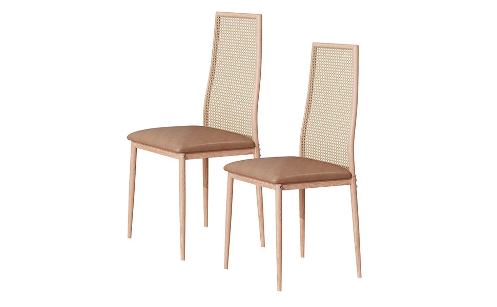 Retro Eetkamerstoelen Set van 2 met Rieten Rugleuning – Comfortabele Gestoffeerde Zitting, Stevig IJzeren Frame, Antislipvoetjes – Voor Keuken, Eetkamer & Terras