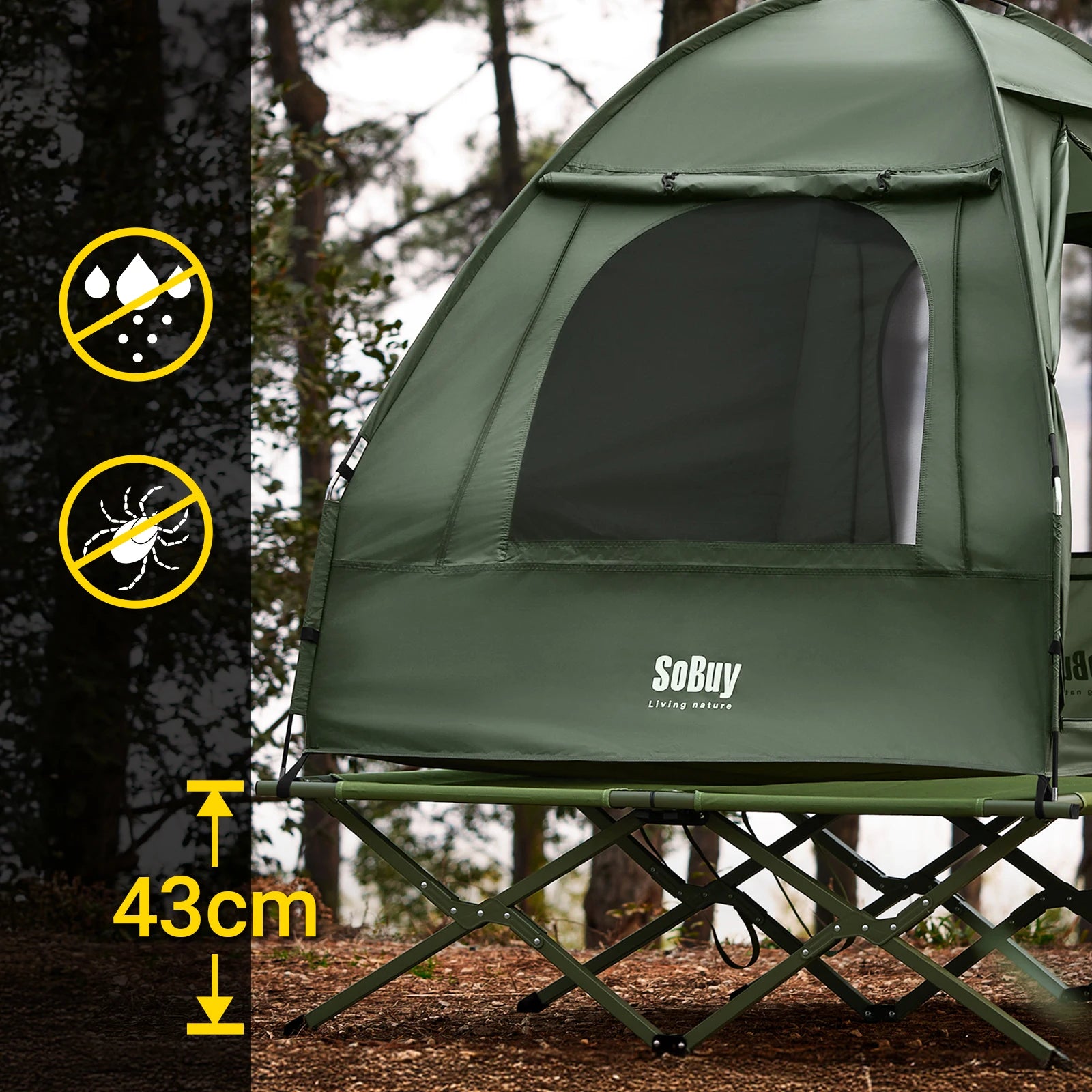 3-in-1 Opblaasbare Campingtent Groen – Met Lamphaak, Schoenopslag en Draagtas met Wielen