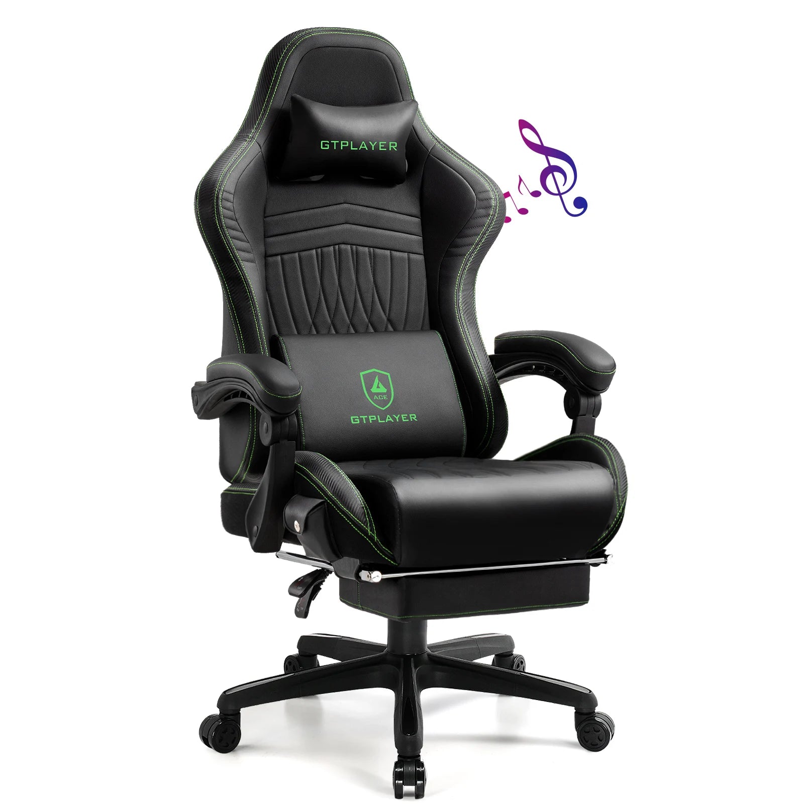 Ergonomische Gaming Stoel met Voetensteun & Luidsprekers – Verstelbare Gamer Chair met 170° Rugleuning, PU Leer & 150kg Draagkracht