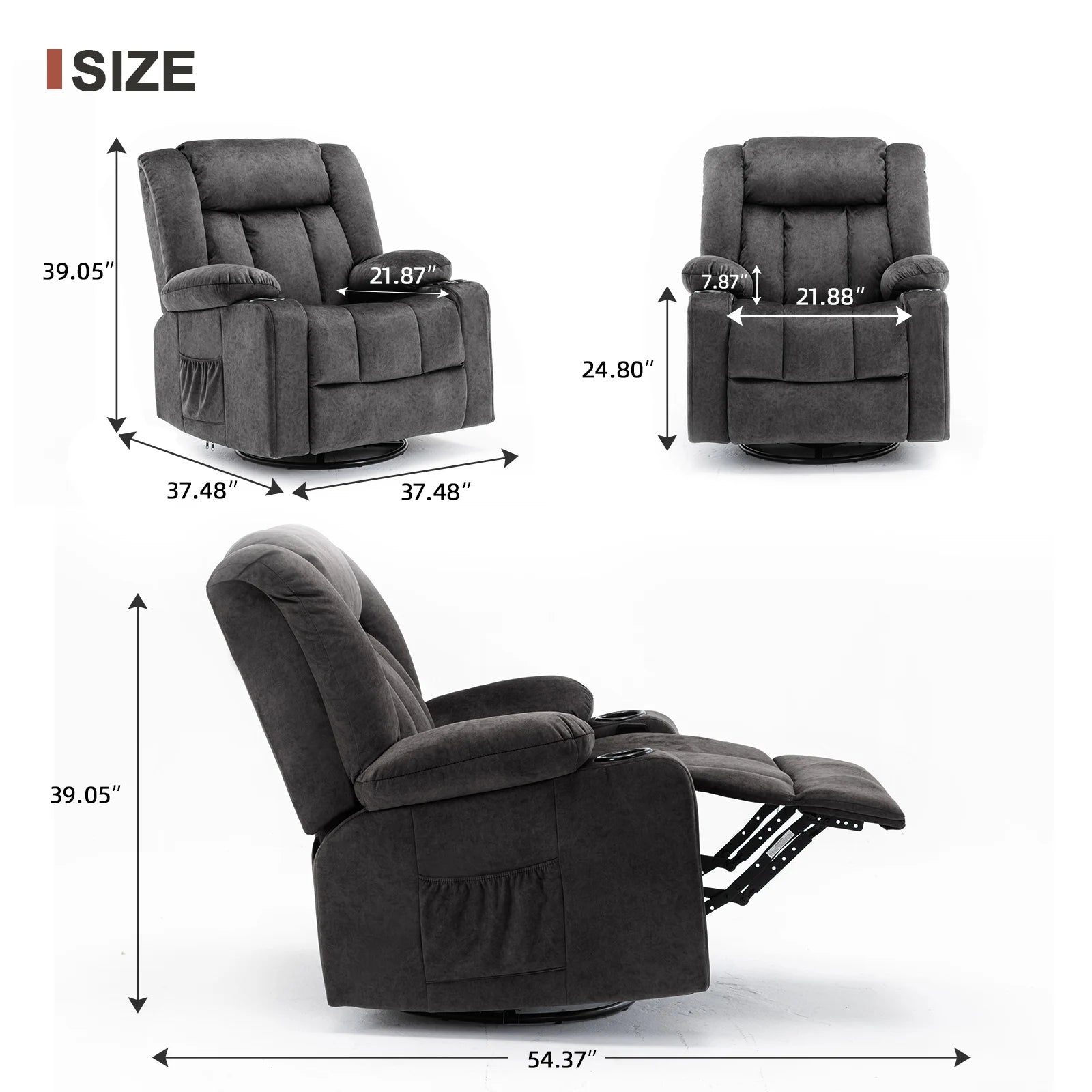 Verstelbare Relax Fauteuil met Voetensteun en Bekerhouders – Luxe TV Stoel 90°–160° Ergonomisch Comfort