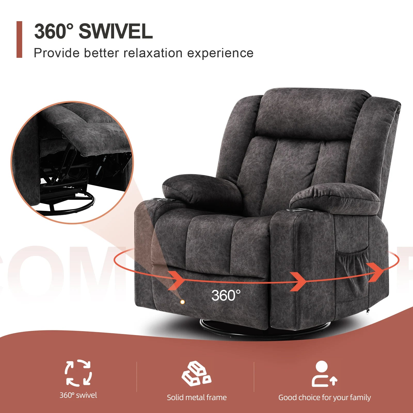 Verstelbare Relax Fauteuil met Voetensteun en Bekerhouders – Luxe TV Stoel 90°–160° Ergonomisch Comfort