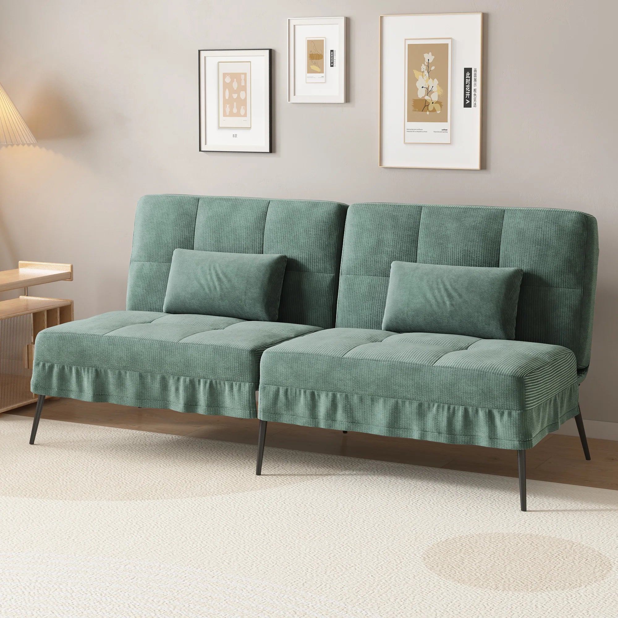 3-Zits Opvouwbare Slaapbank – Futon Hoekbank met Verstelbare Rugleuning – Grijs Stoffen Sofa Bed