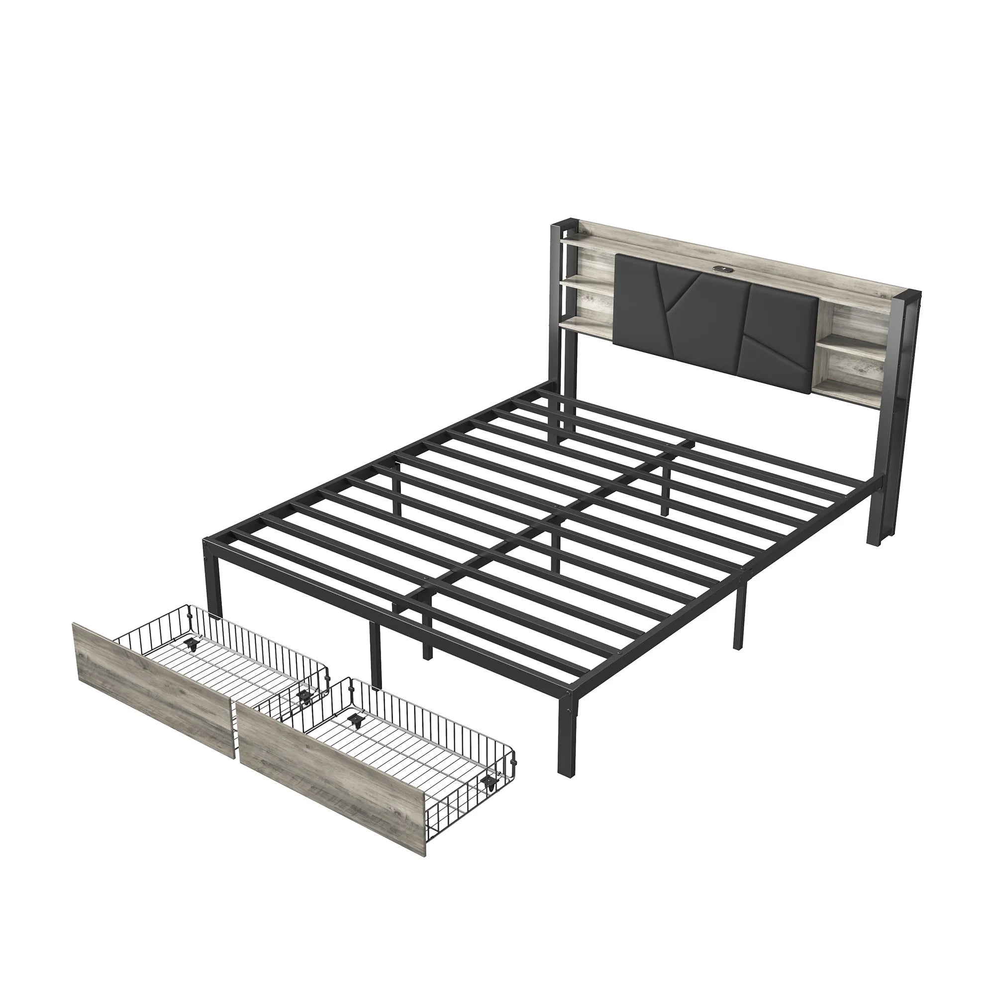 Gestoffeerd Tweepersoonsbed met Lade‑Opbergruimte, LED‑Verlichting en USB‑Oplaadpoort – 140/160/180 × 200 cm
