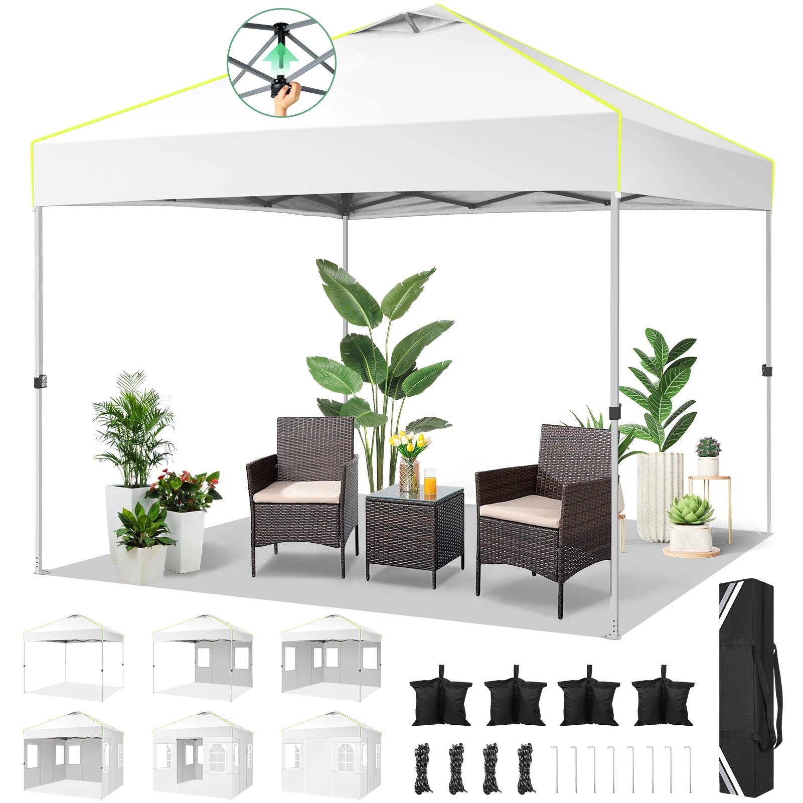 Pop-up Partytent 3x3 m Waterdicht met 4 Zijwanden – Opvouwbaar Tuinpaviljoen met UV50+ Bescherming voor Tuin & Evenementen