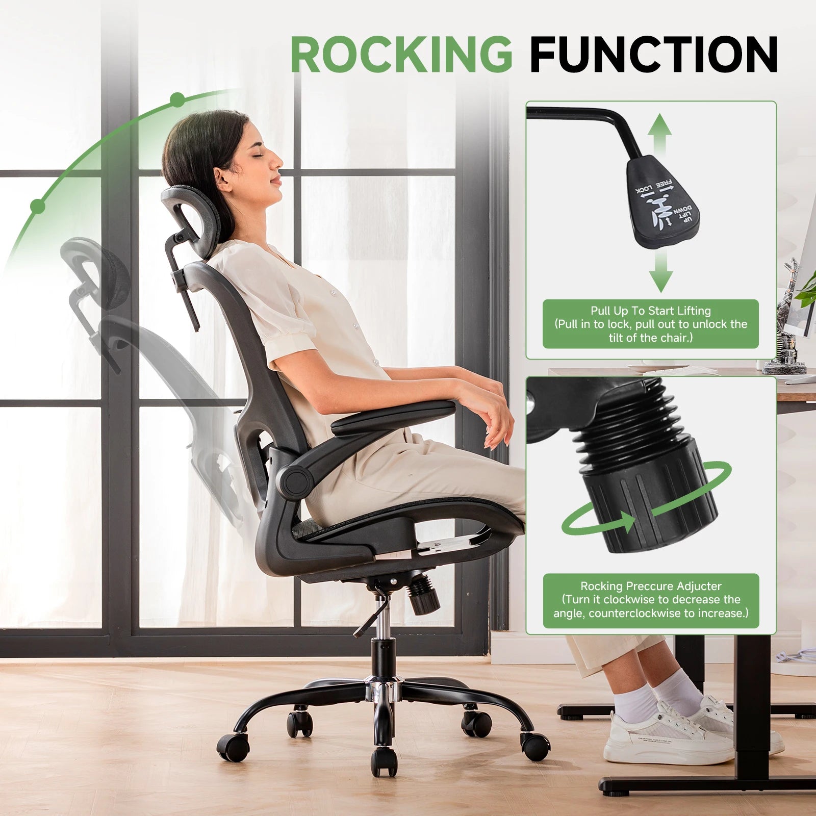 Ergonomische Bureaustoel met Hoofdsteun en Lendensteun – Verstelbare Mesh Office Chair – Gaming & Directiestoel met Armleuningen en Wielen