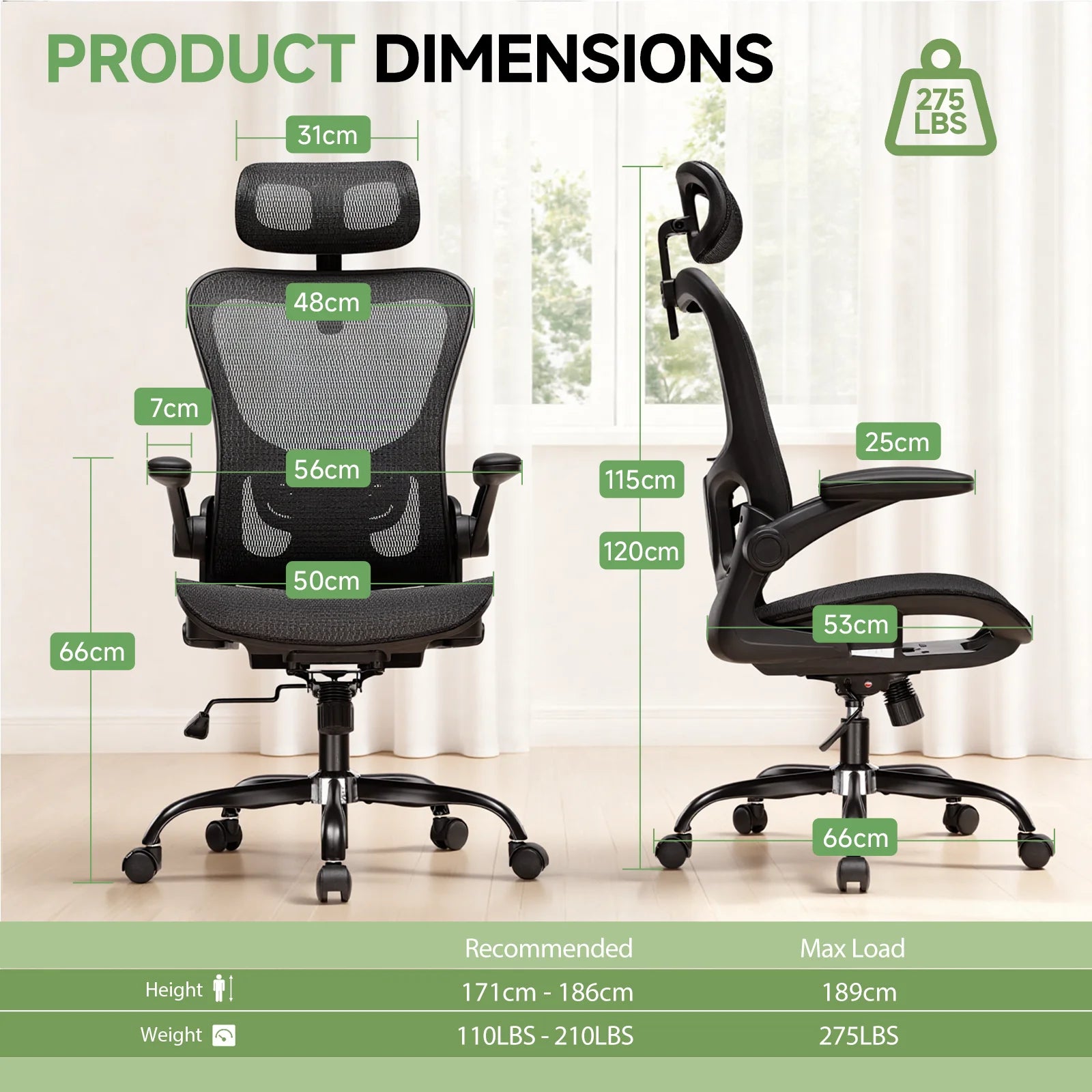 Ergonomische Bureaustoel met Hoofdsteun en Lendensteun – Verstelbare Mesh Office Chair – Gaming & Directiestoel met Armleuningen en Wielen