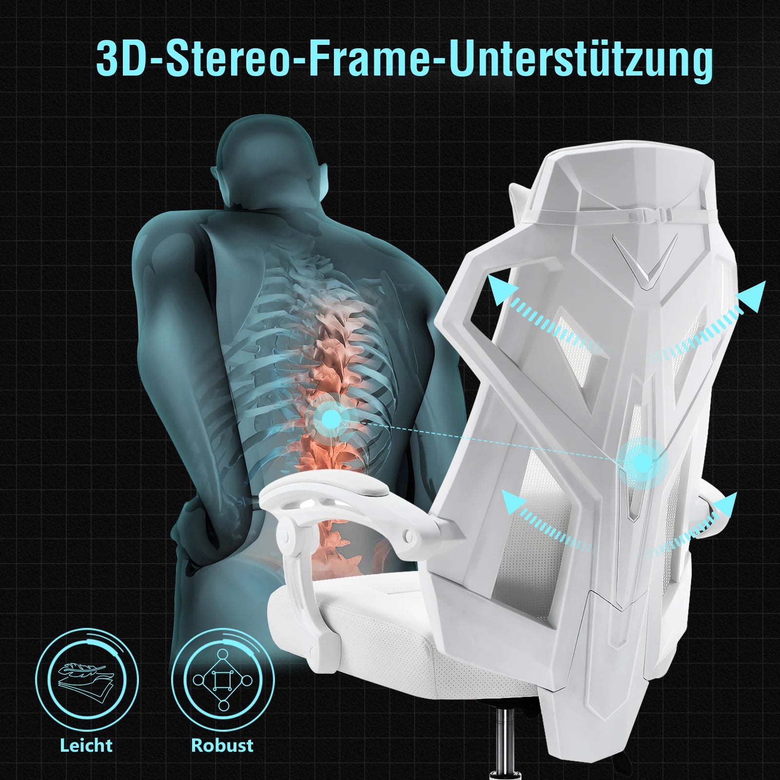 Ergonomische Mesh Bureaustoel met Lendensteun & Hoofdsteun – Verstelbare Gaming Stoel tot 150 kg