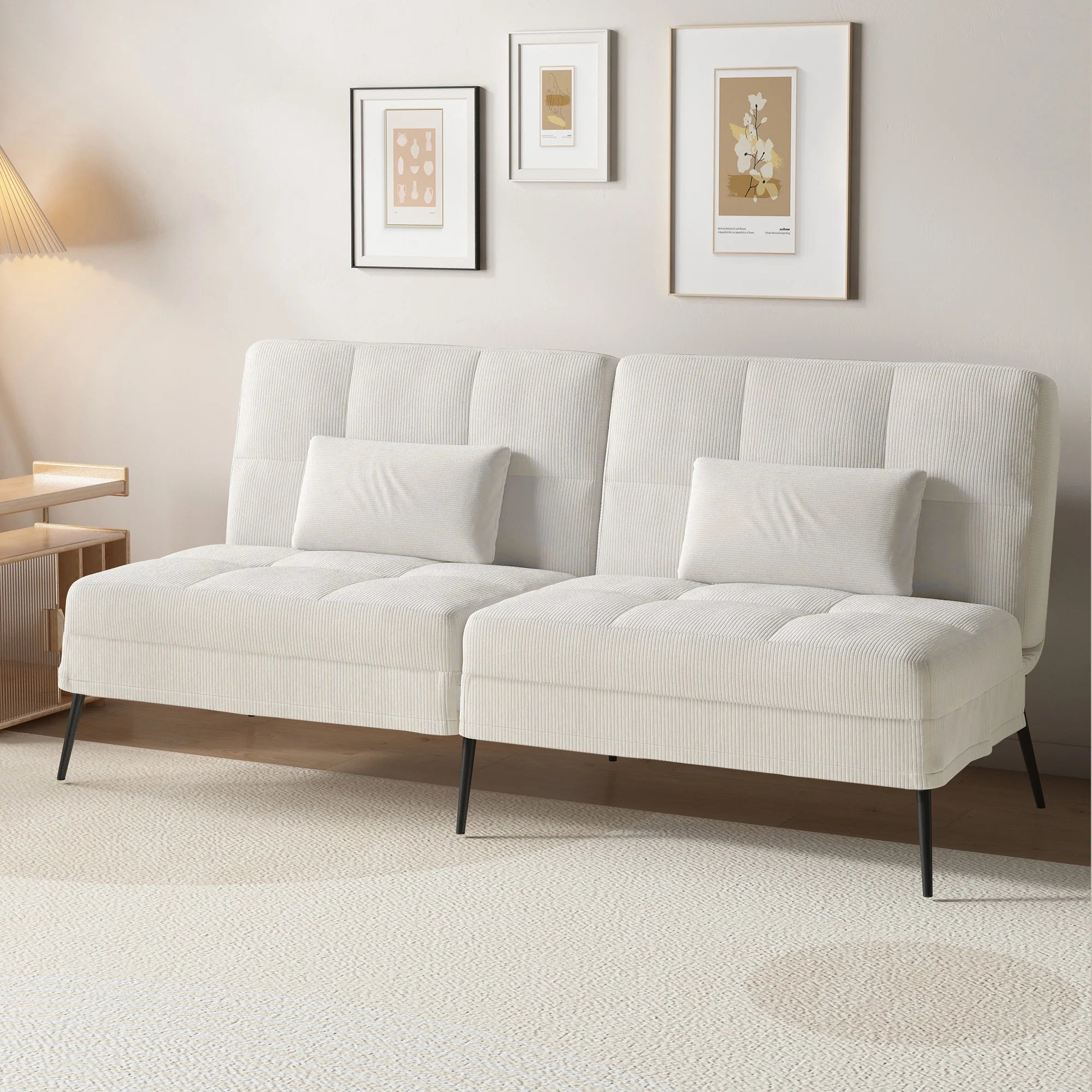 3-Zits Opvouwbare Slaapbank – Futon Hoekbank met Verstelbare Rugleuning – Grijs Stoffen Sofa Bed