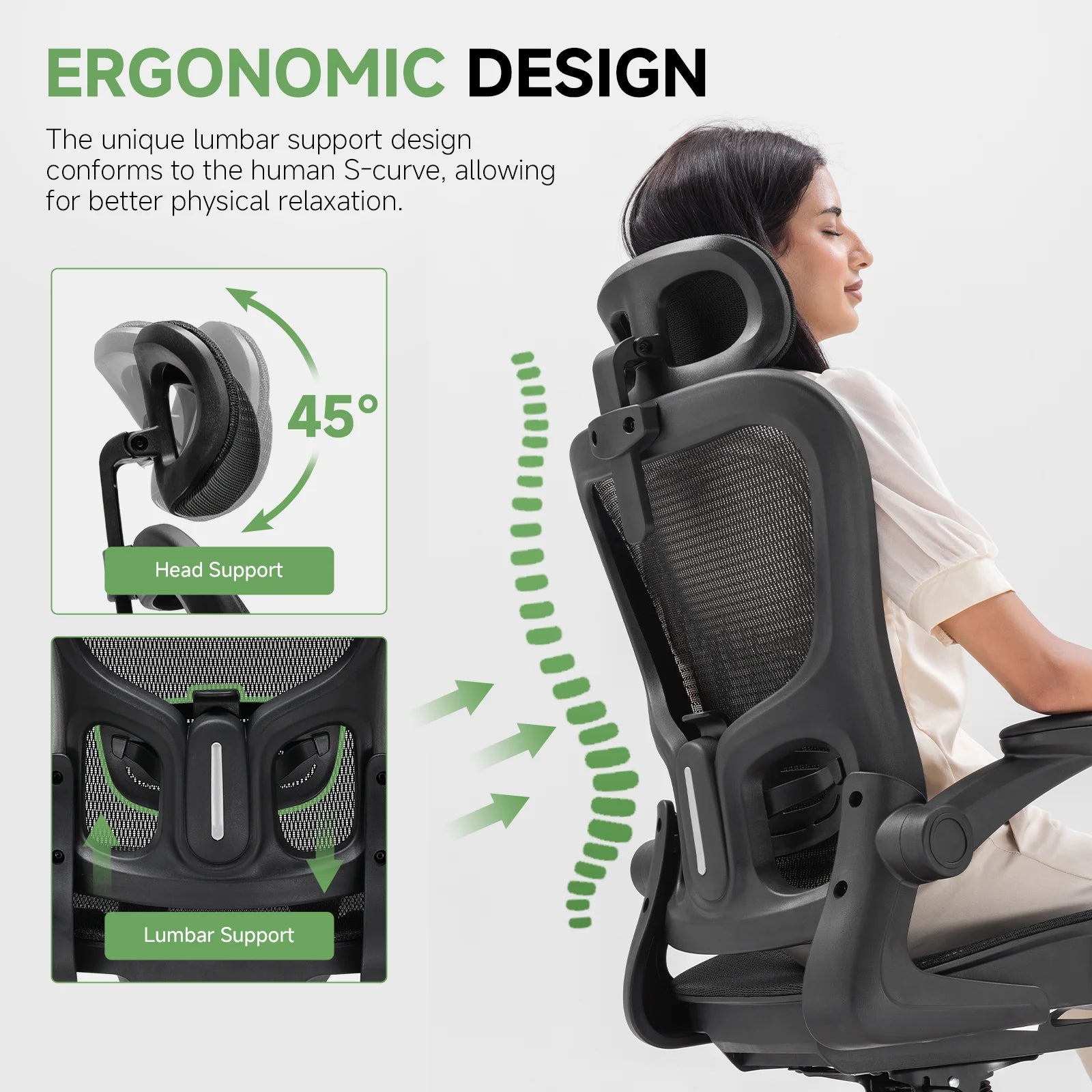 Ergonomische Bureaustoel met Hoofdsteun en Lendensteun – Verstelbare Mesh Office Chair – Gaming & Directiestoel met Armleuningen en Wielen