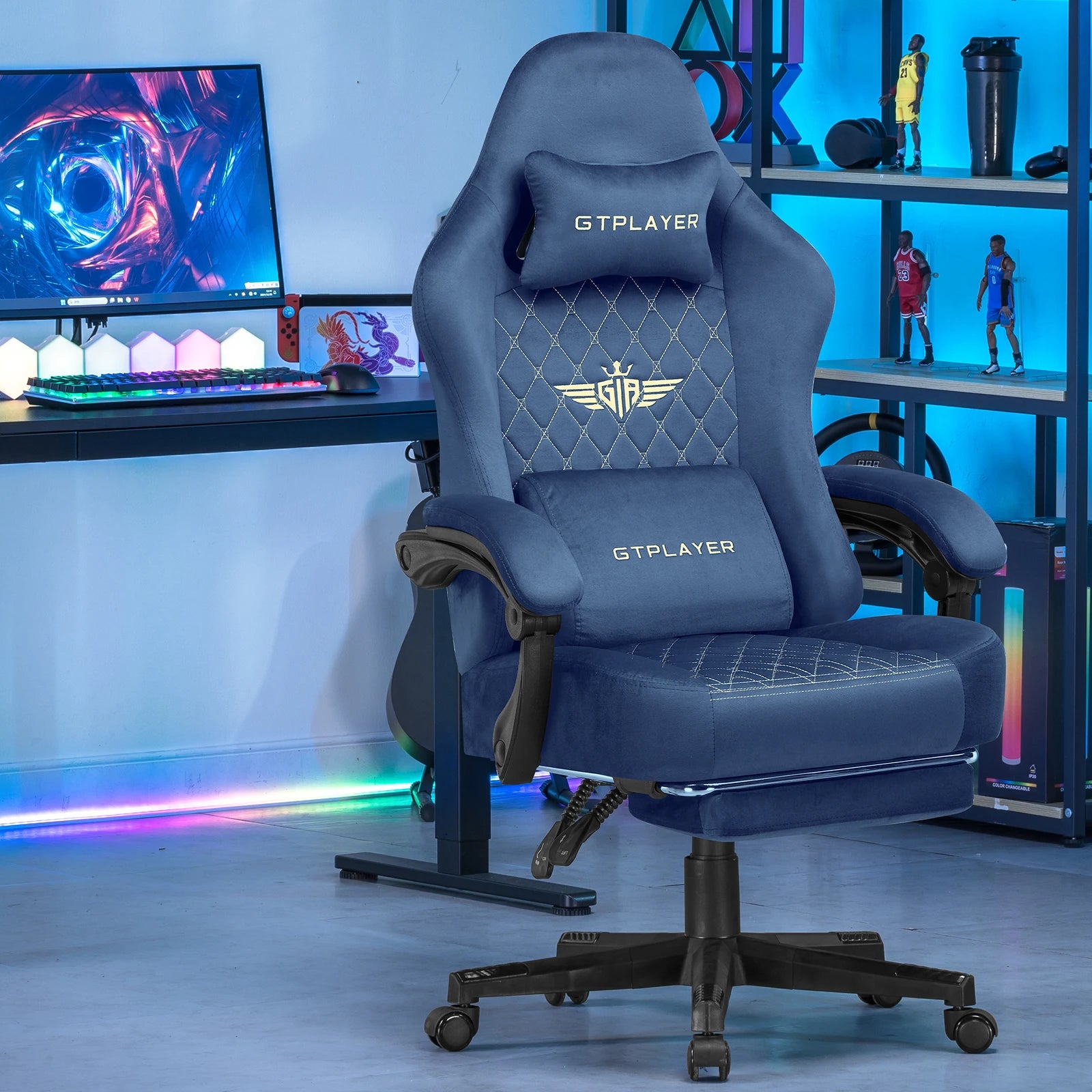 Ergonomische Gaming Stoel met Voetsteun – Stoffen Bureaustoel 360° Draaibaar & Verstelbaar (Comfort PC & Thuiswerk Stoel)